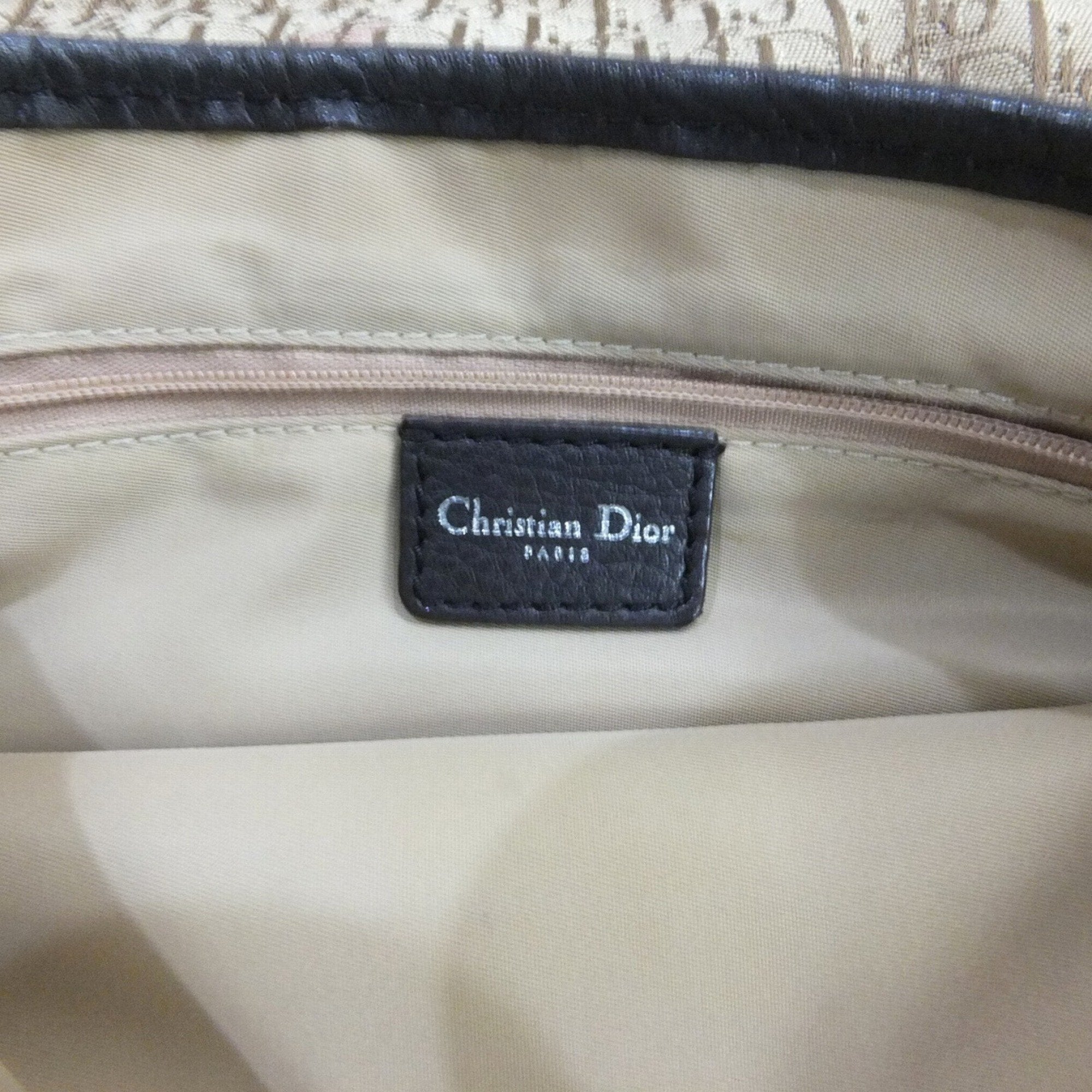 CHRISTIAN DIOR Shoulder Bag Trotter Brown Beige Leather Canvas