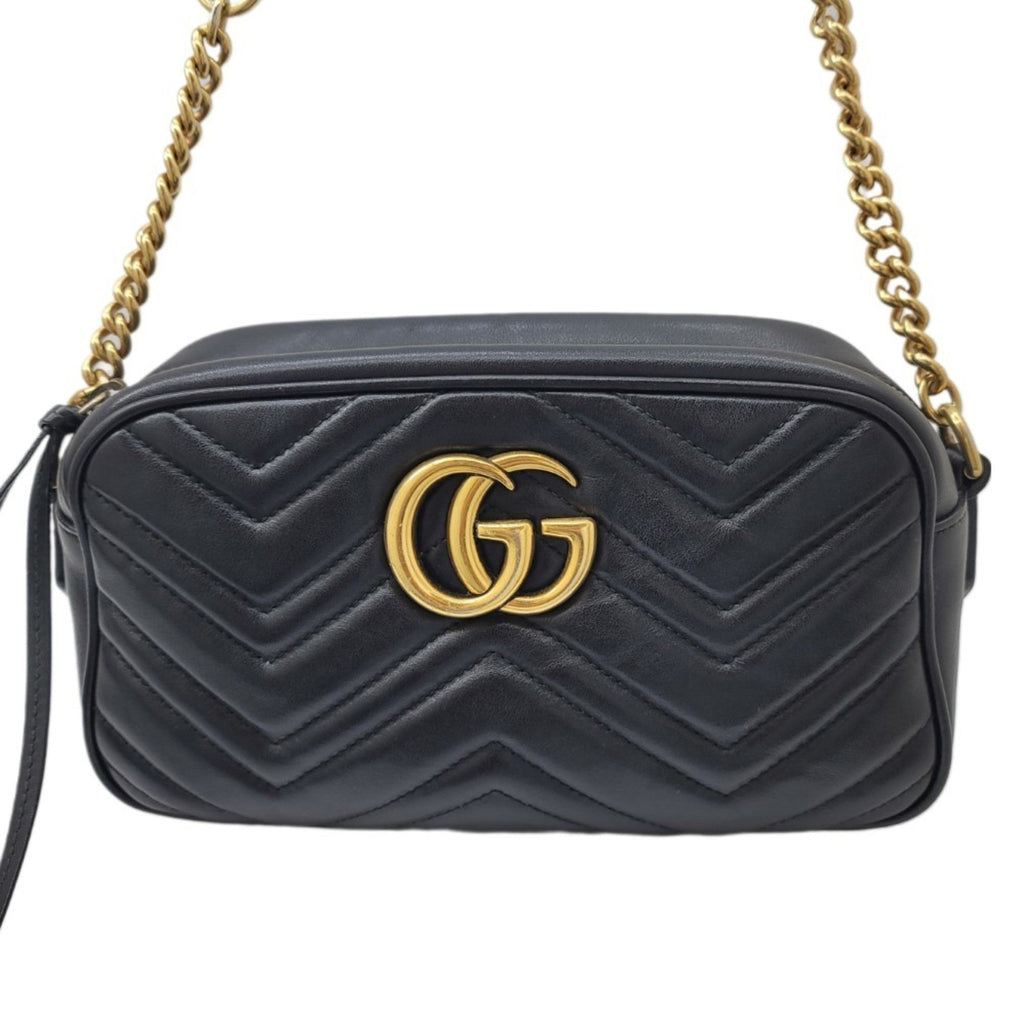 GUCCI GG Marmont Chain Shoulder Bag 447632 Leather Black Gold G Hardware Camera Women Men Unisex