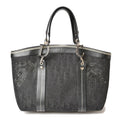 CHRISTIAN DIOR Tote Bag Embroidered Trotter Flower Embroidery Black