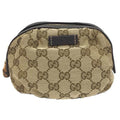Gucci GG Canvas Bamboo Pouch WG Beige x Brown Leather Women's Unisex Bag