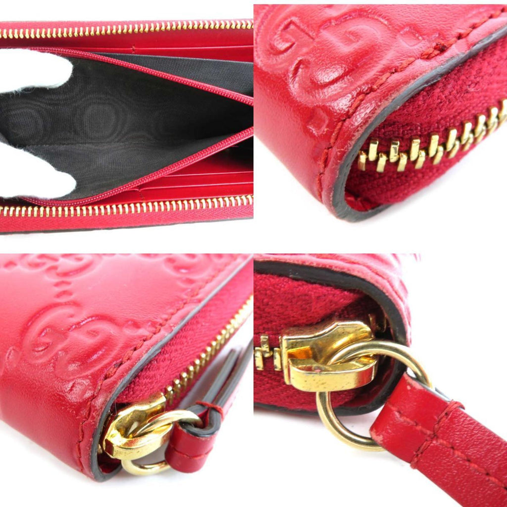 GUCCI round zipper long wallet GG pattern leather red unisex 410102