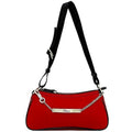 CHRISTIAN DIOR Red Black Silver 01-MA-1003 Rhinestone Satin Canvas Leather Chain