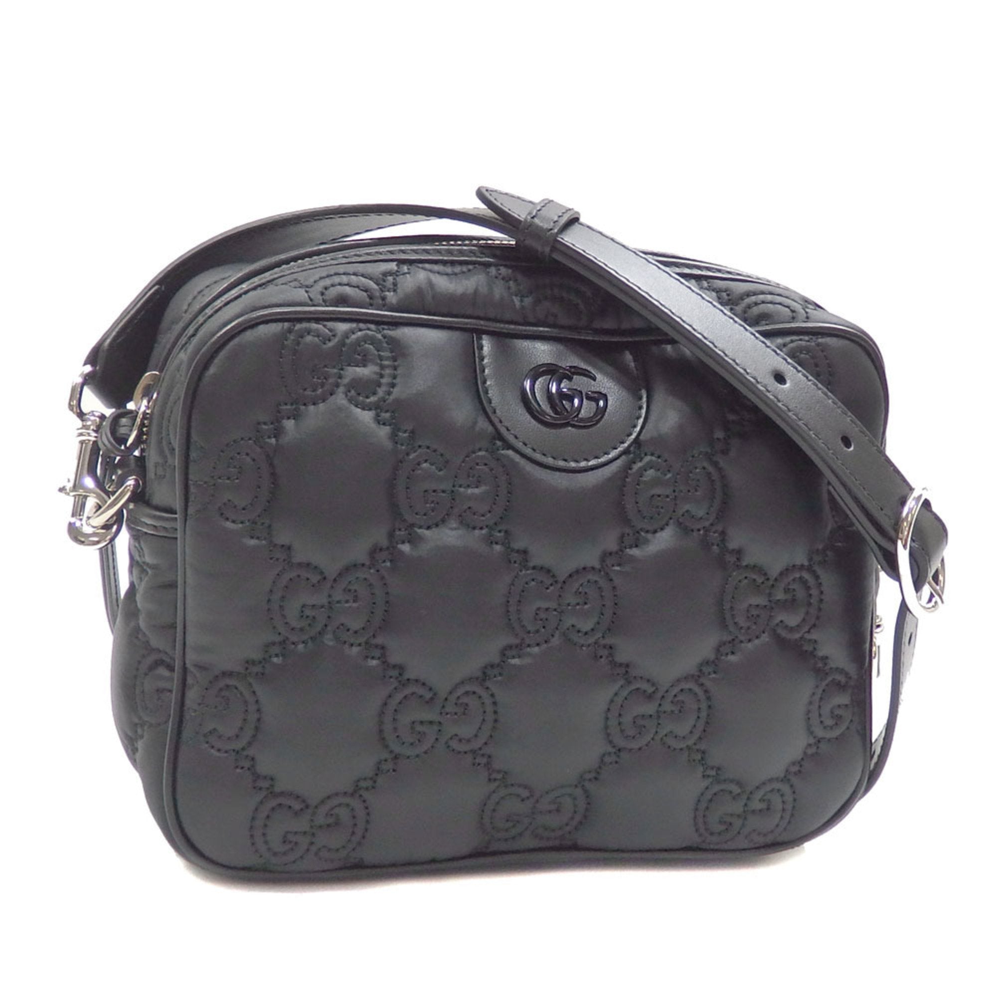 GUCCI Shoulder Bag GG Matelasse Small Women's Black Leather 702234
