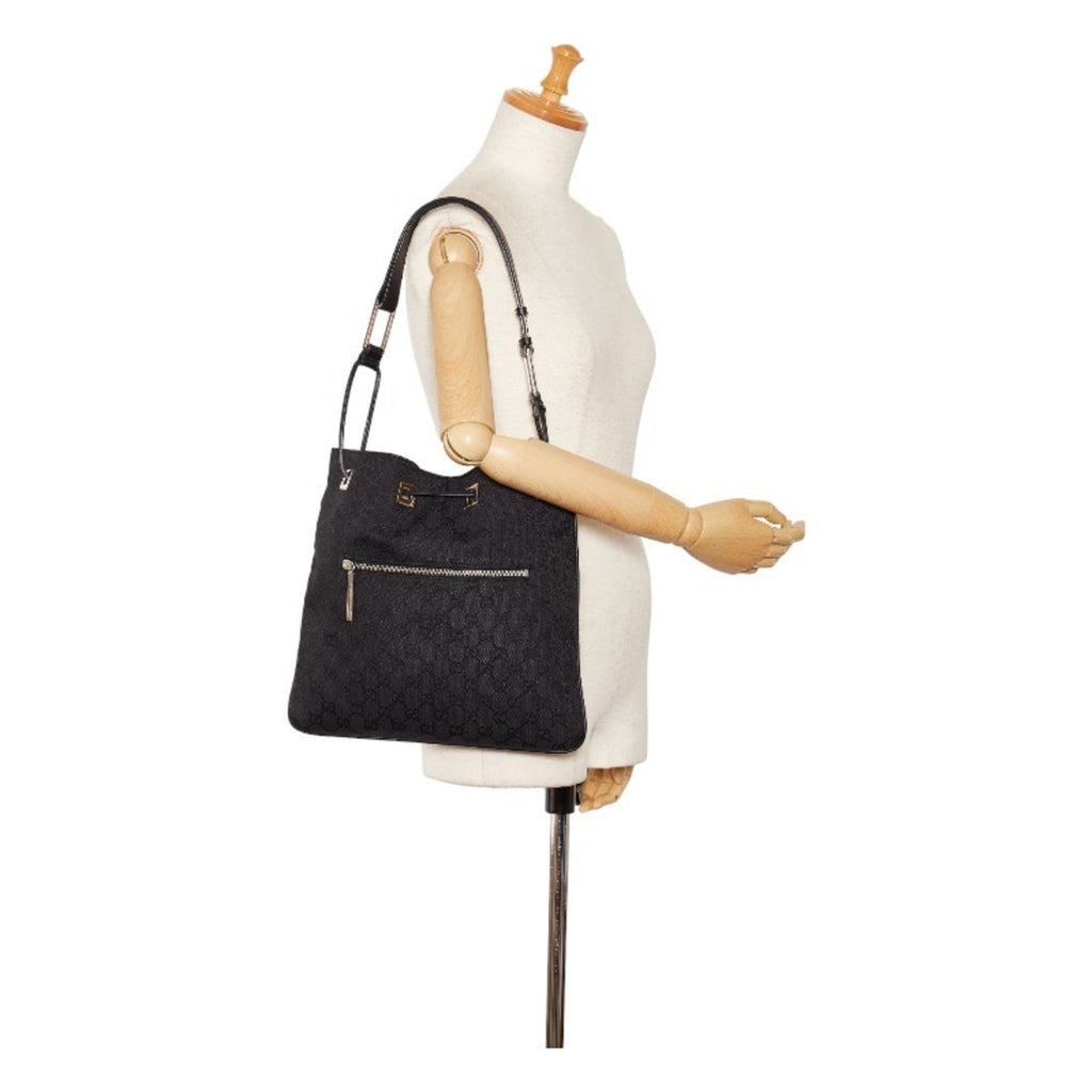 GUCCI GG Canvas One Shoulder Bag 001 4021 Black Leather Women's