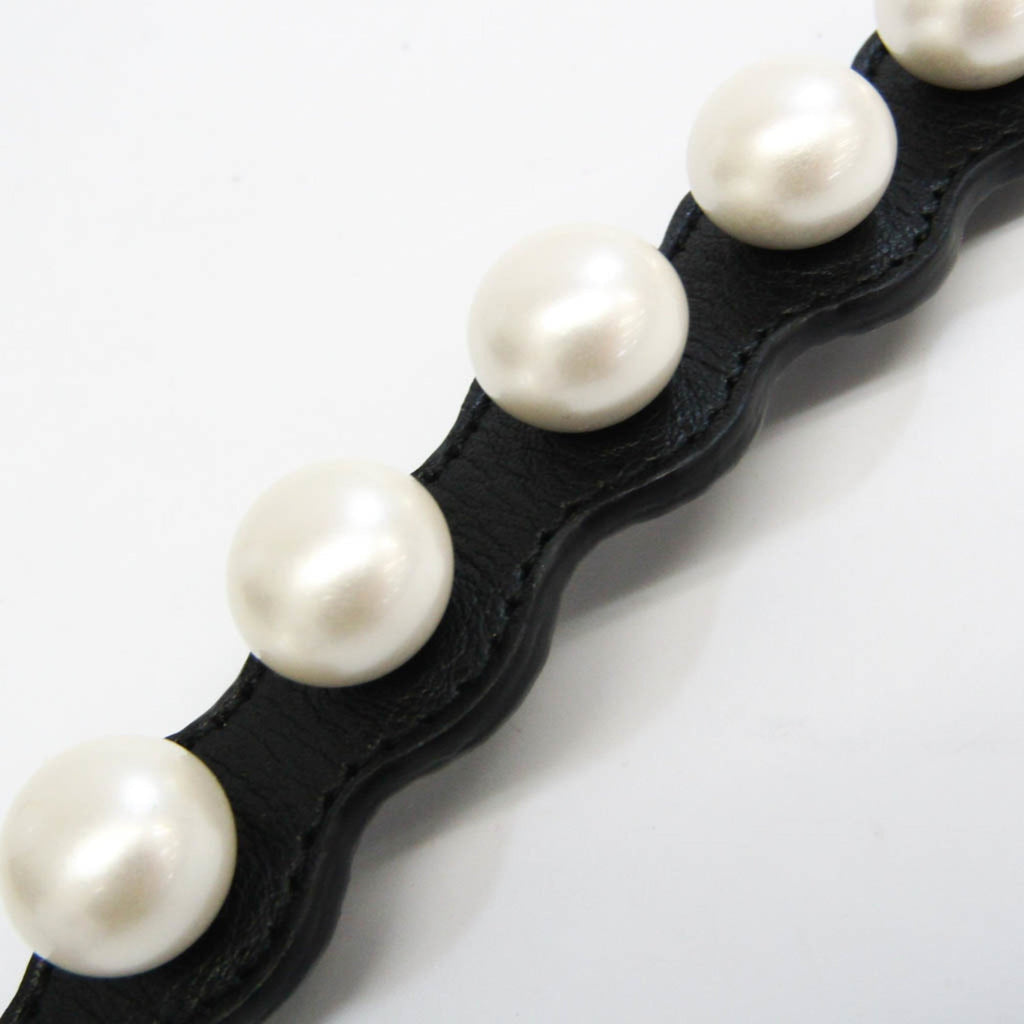 FENDI Faux Pearl Choker Leather,Metal Bangle Black,Gold