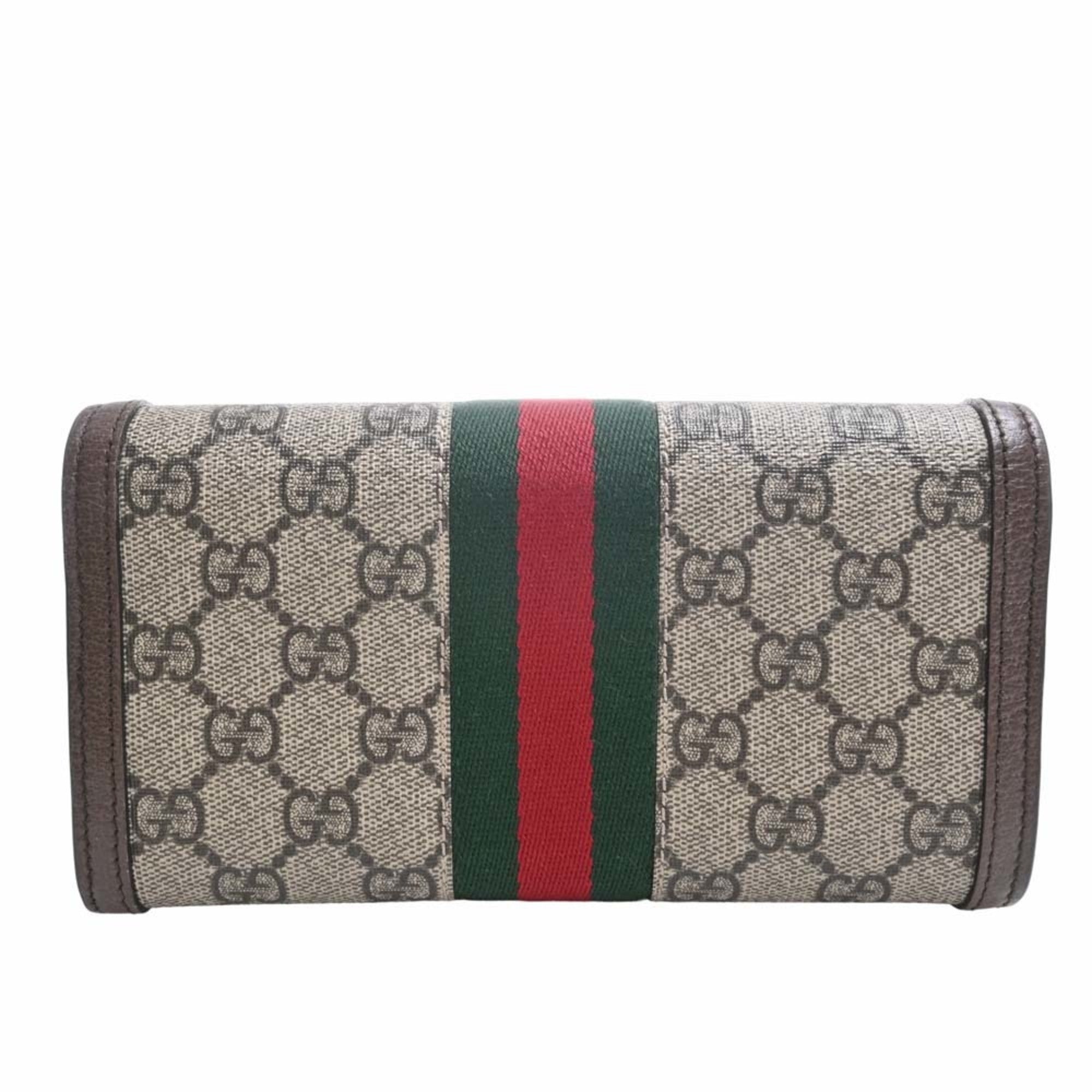 GUCCI Ophidia GG Supreme Sherry Continental Long Wallet 523153 Beige Brown Women's