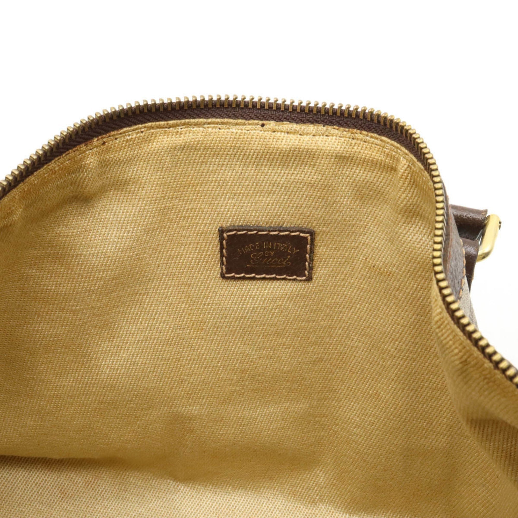 GUCCI Old Sherry Line Handbag Boston Bag Coated Canvas Leather Beige Dark Brown
