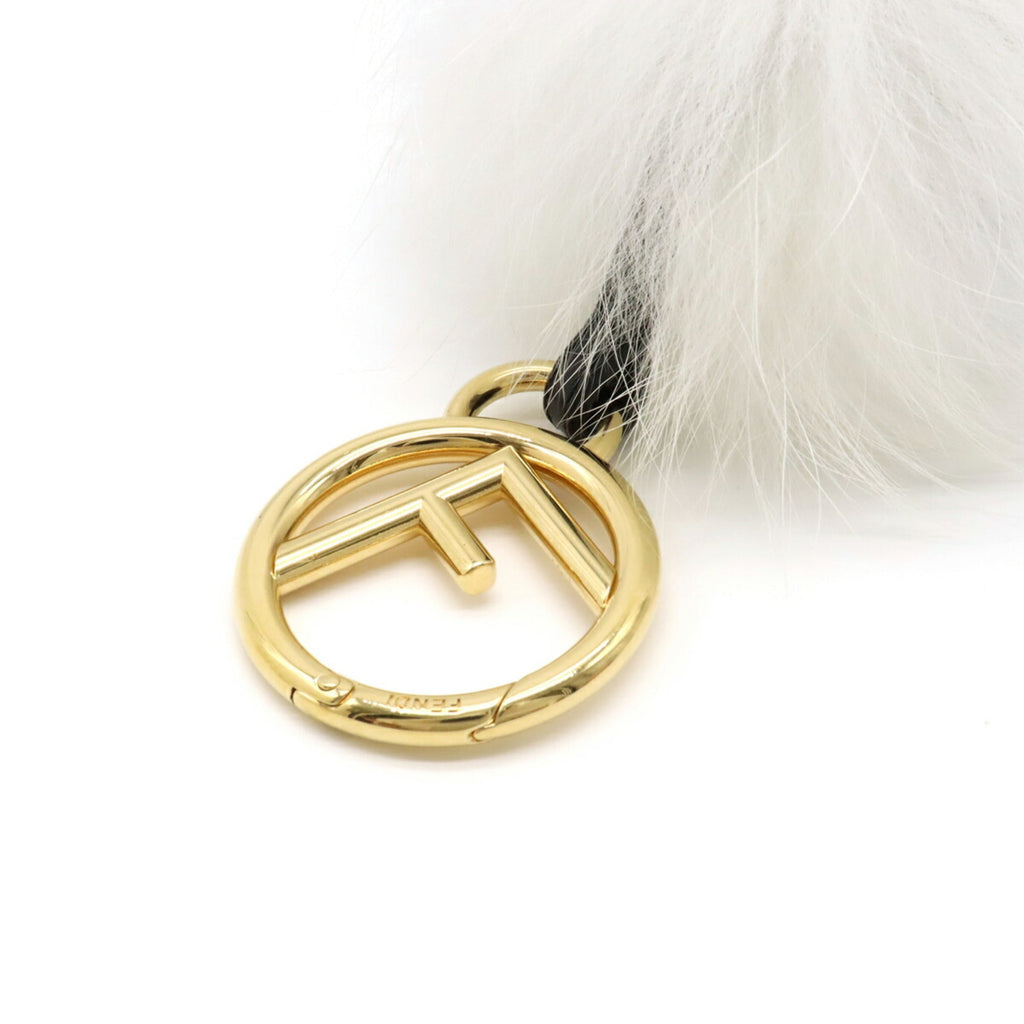 FENDI Zucca Space Monkey Bag Charm Key Holder Nylon Canvas Fur Khaki Dark Brown