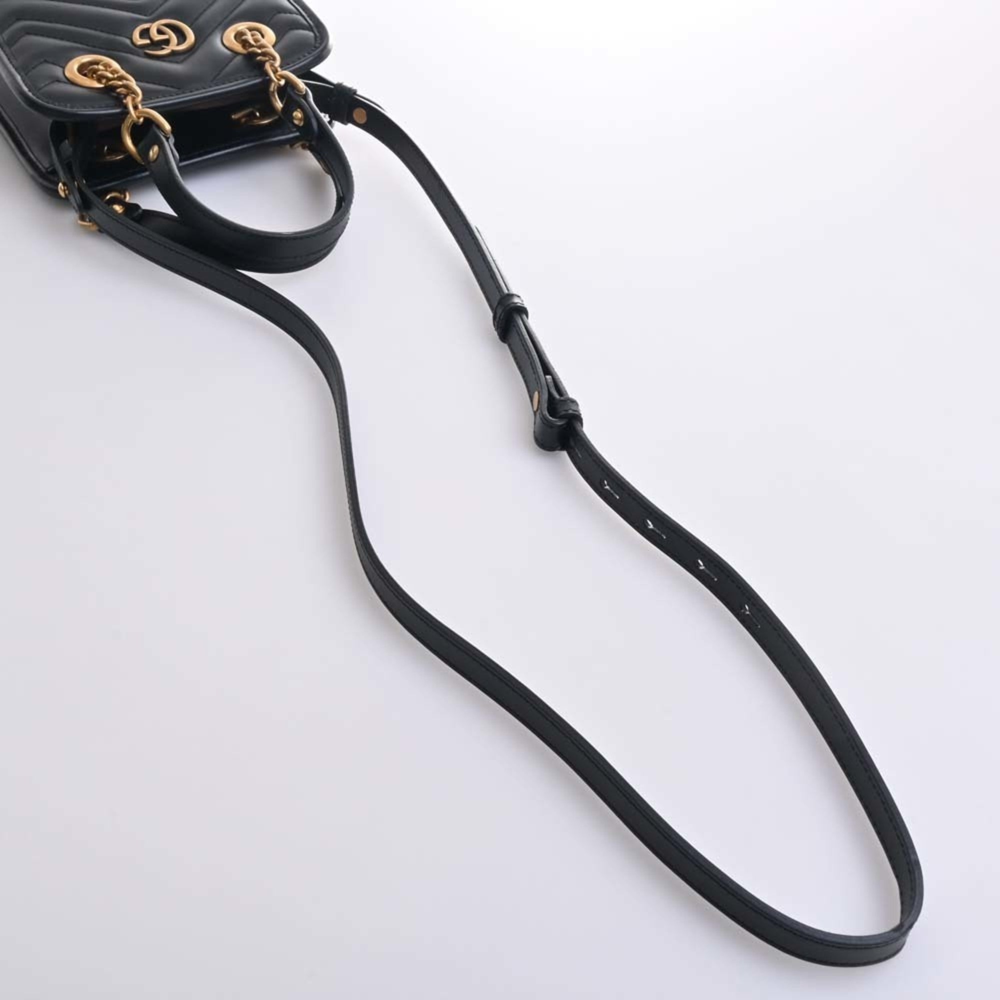 GUCCI GG Marmont Quilted Leather Chain Shoulder Bag 696123 Black Women's