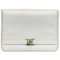 Christian Dior Clutch Bag White Gold Flap Leather Plate Ladies