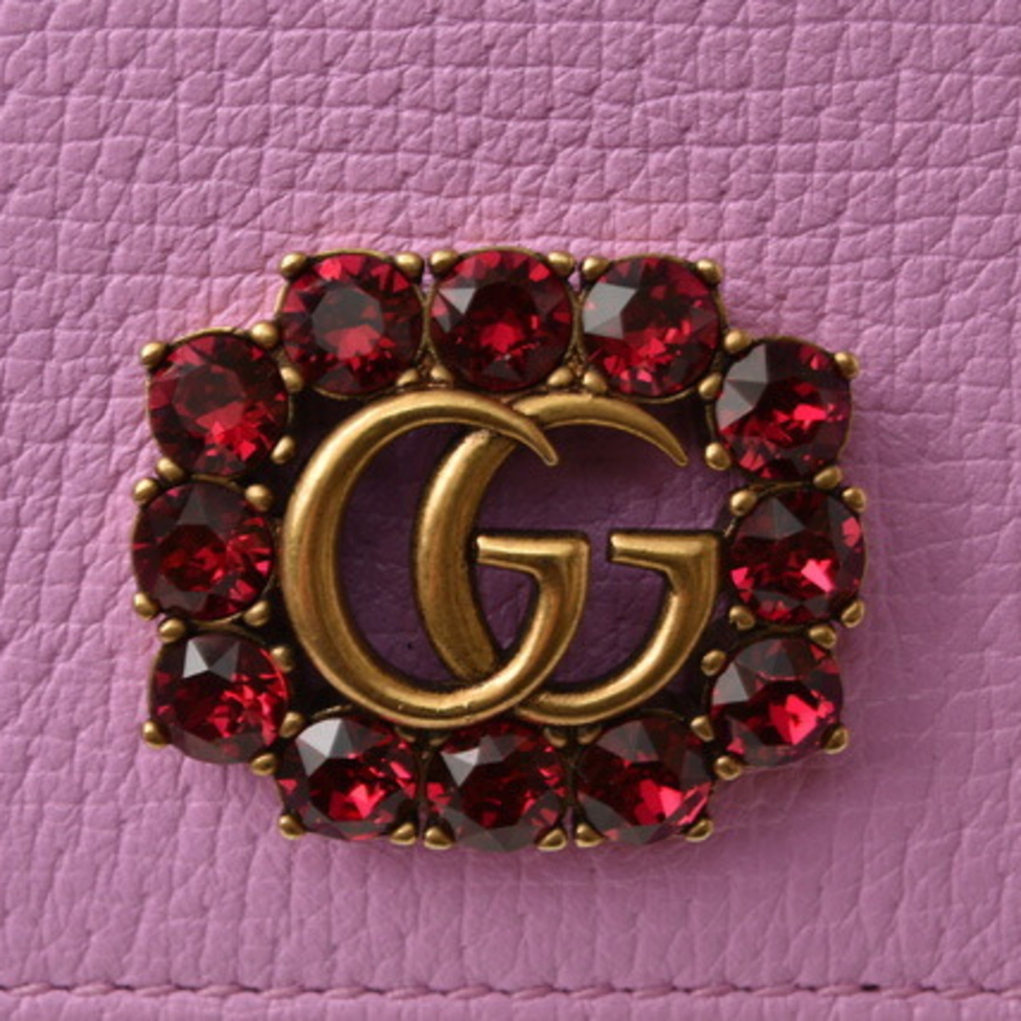 Gucci Mini Wallet/Coin Case GUCCI Folding Wallet 499783 GG Marmont Rhinestone Rose Pink
