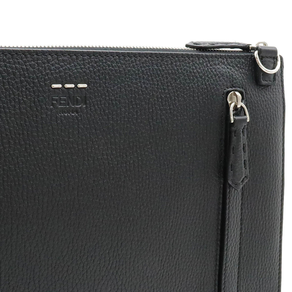 FENDI Selleria Stitch FF Clutch Bag Second Handbag Leather Black 7V99