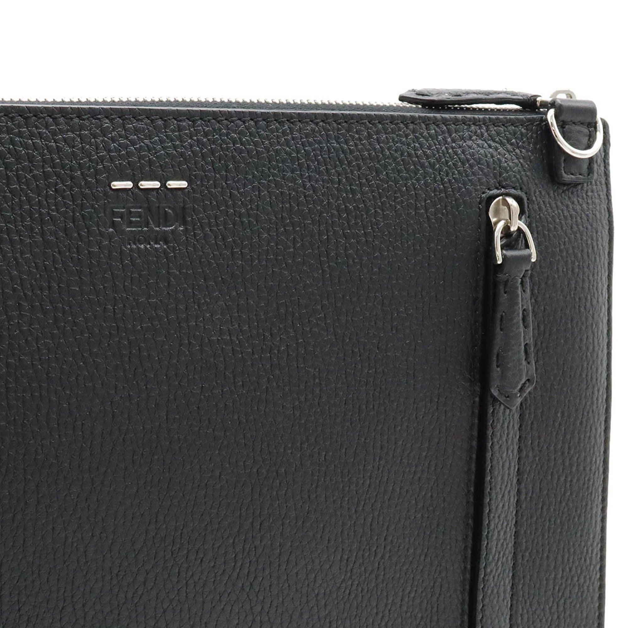 FENDI Selleria Stitch FF Clutch Bag Second Handbag Leather Black 7V99