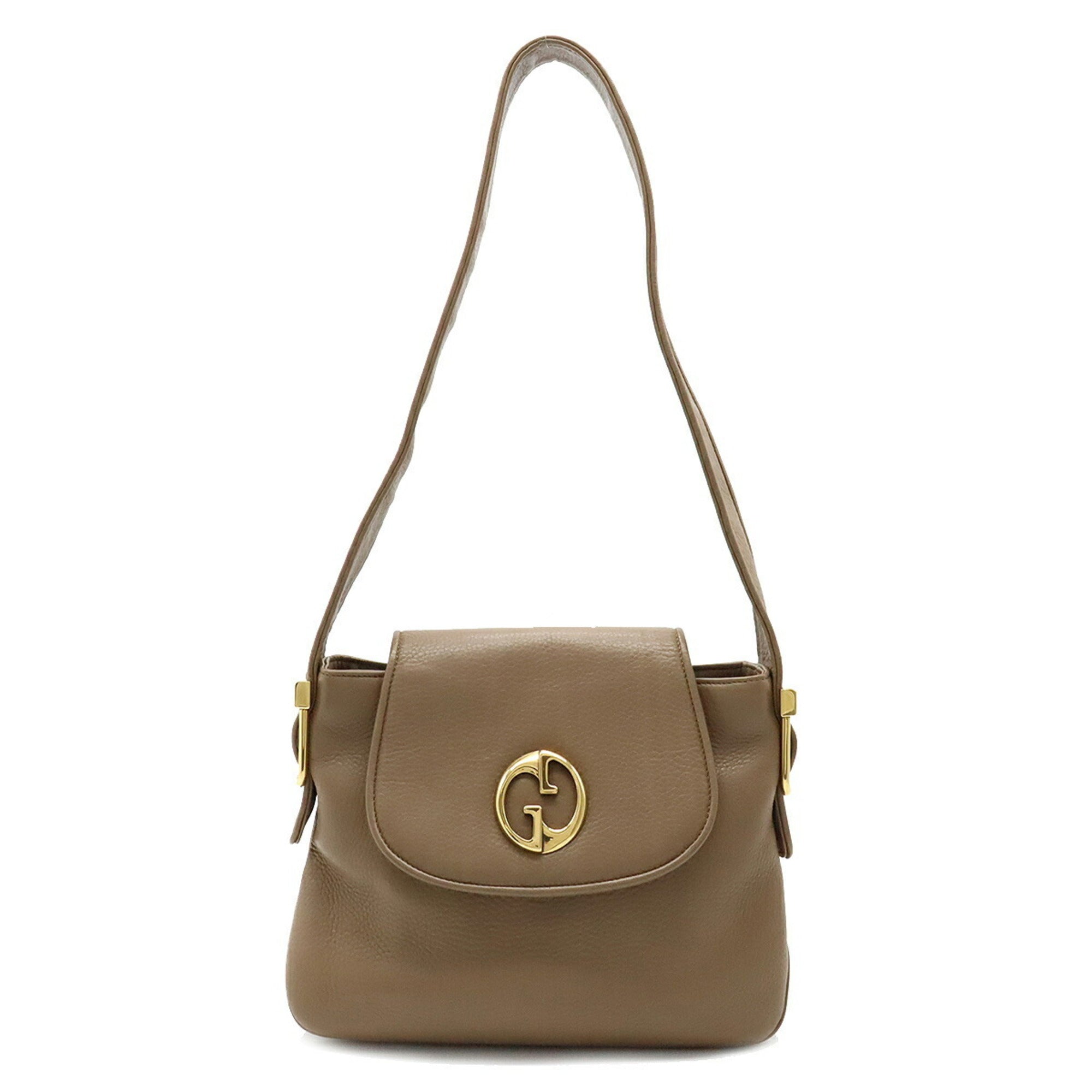 GUCCI Double G Detail Shoulder Bag Leather Mocha Beige 251809