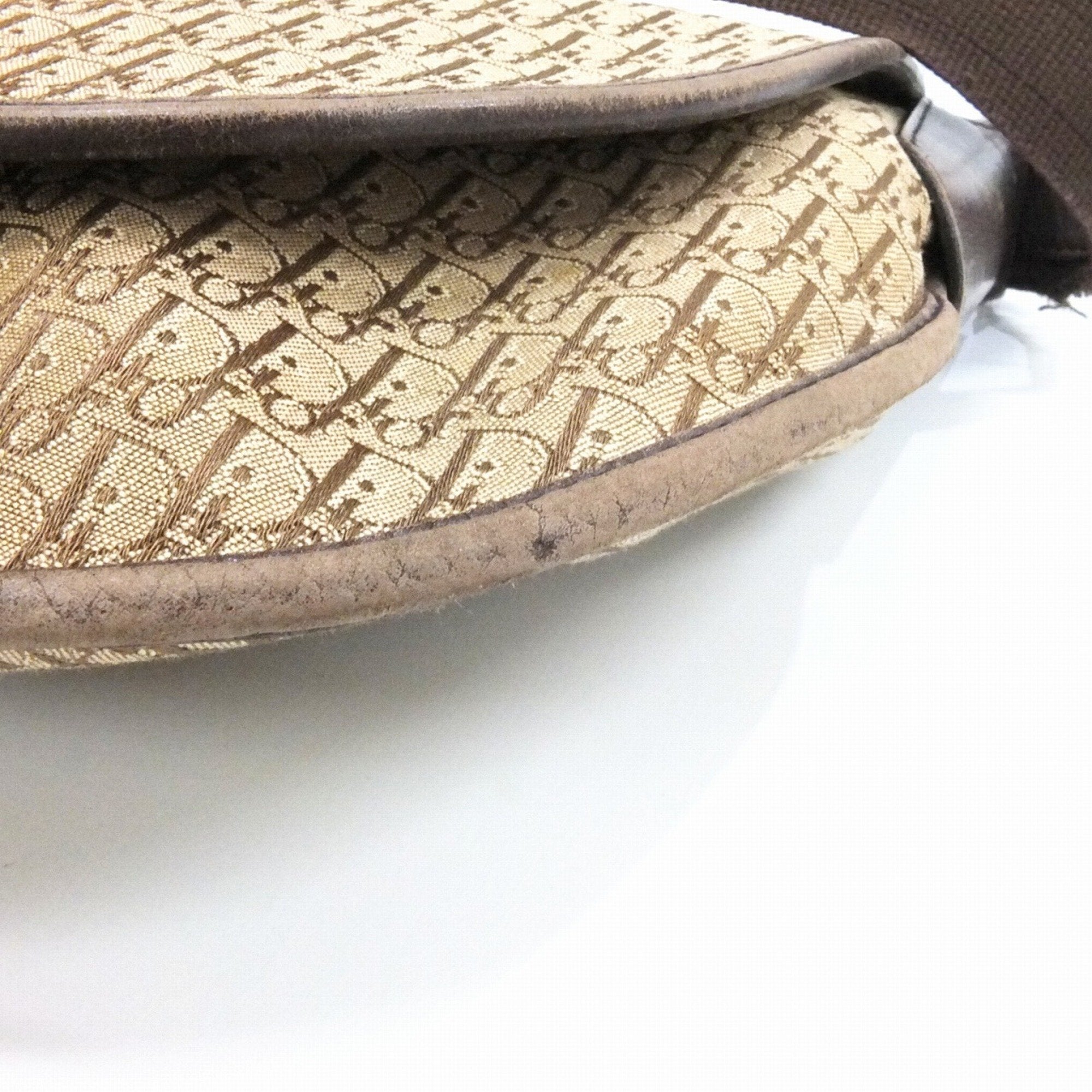 CHRISTIAN DIOR Shoulder Bag Trotter Brown Beige Leather Canvas