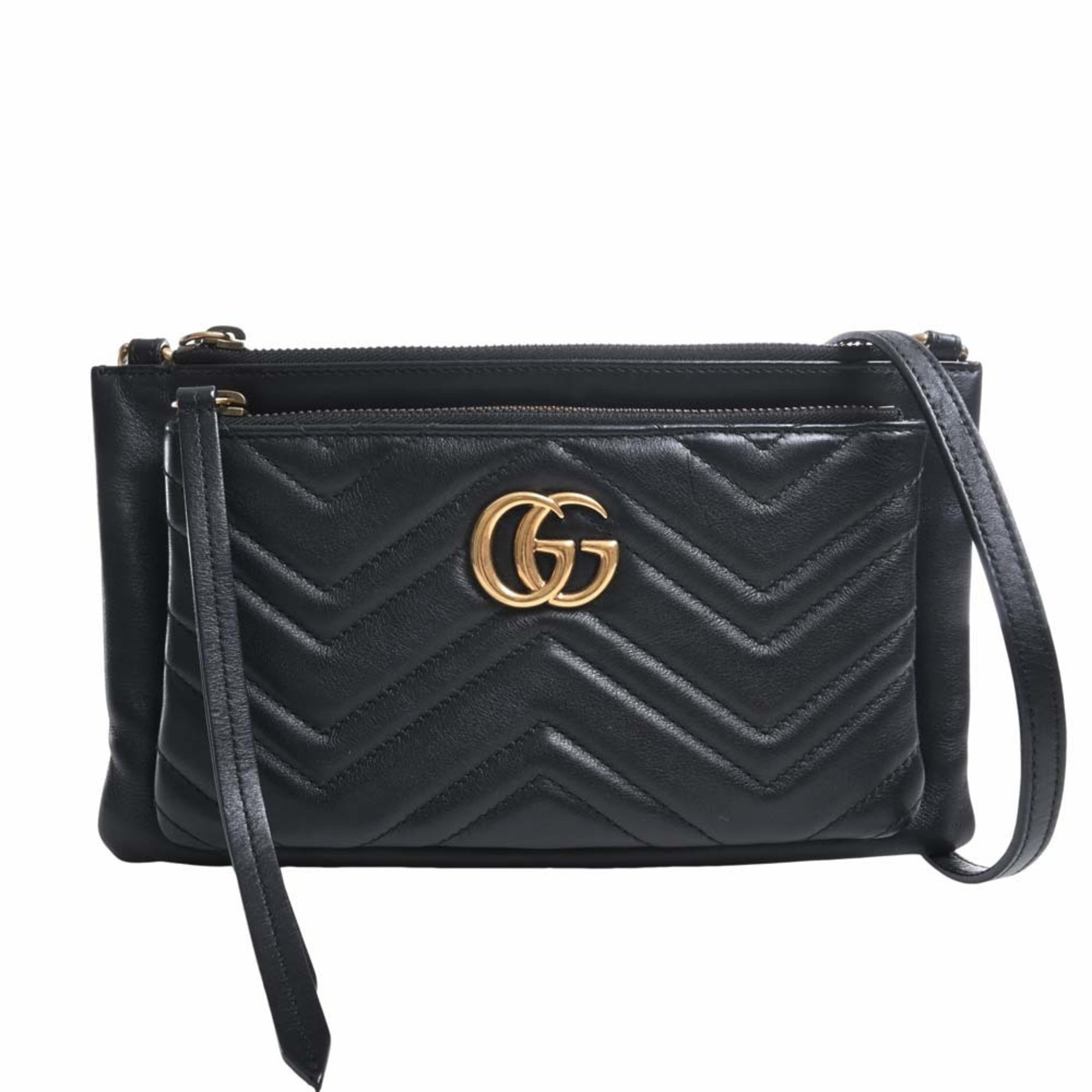 GUCCI GG Marmont Leather Shoulder Bag 453878 Black Women's