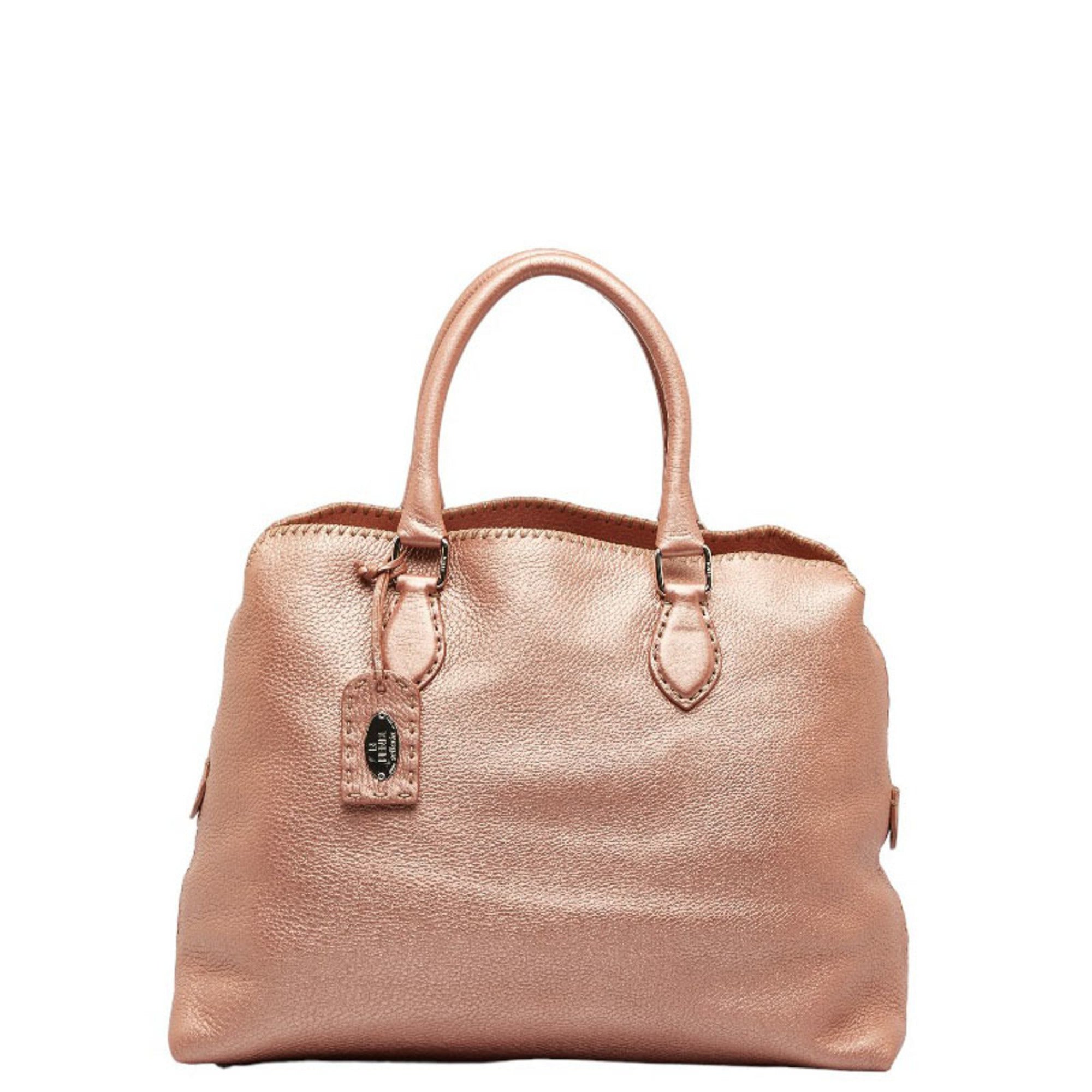 FENDI Selleria Handbag Tote Bag Champagne Pink Leather Women's