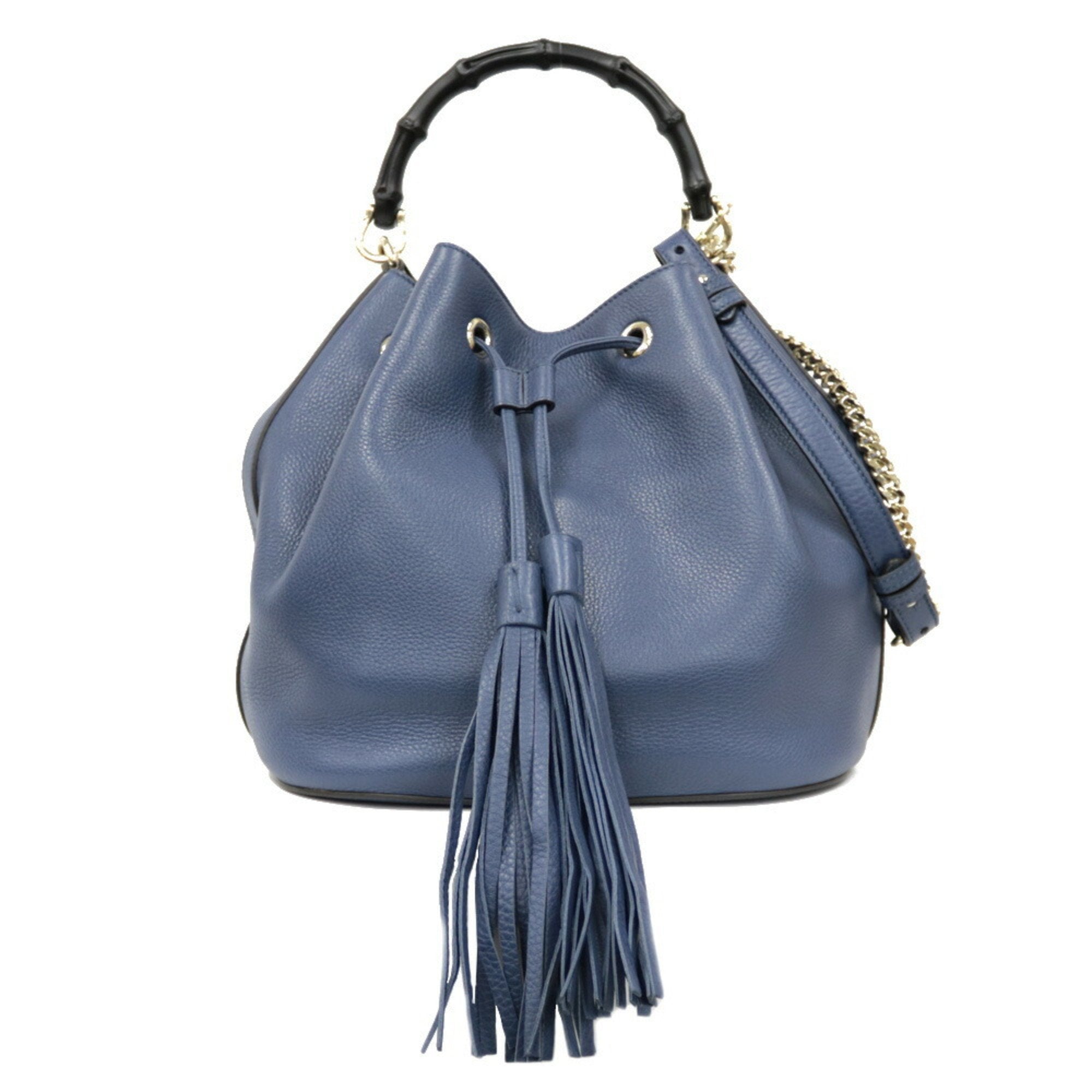 Gucci Handbag Shoulder Bag Chain Bamboo Navy Ladies