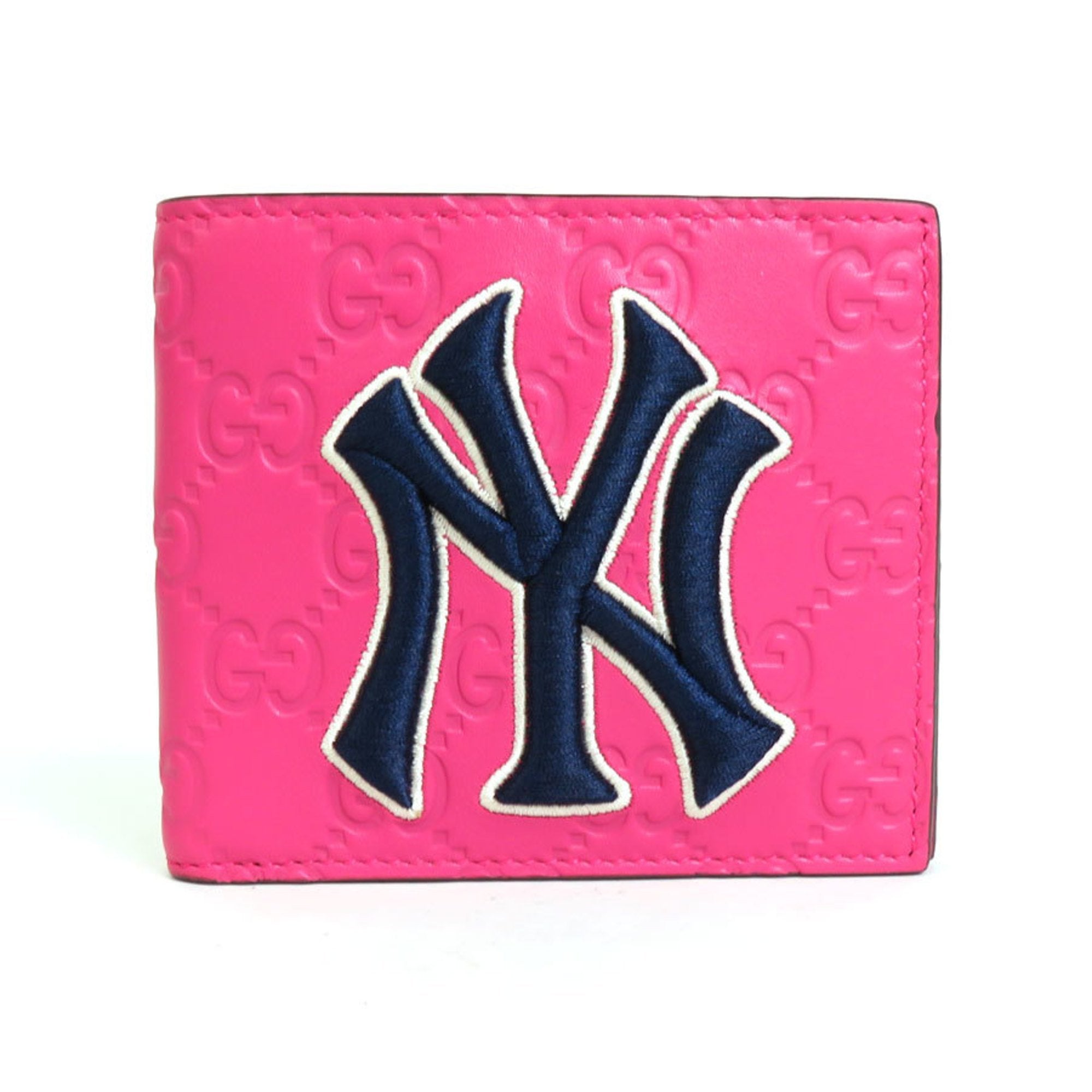 GUCCI Bill Purse NY Yankees Collaboration Leather Pink x Navy Men's 547787