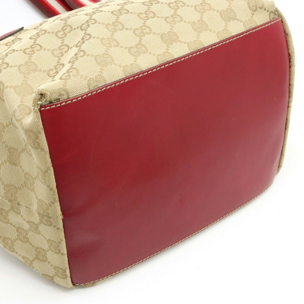 GUCCI GG Canvas Tote Bag Shoulder Leather Beige Cochineal Red Ivory 131230
