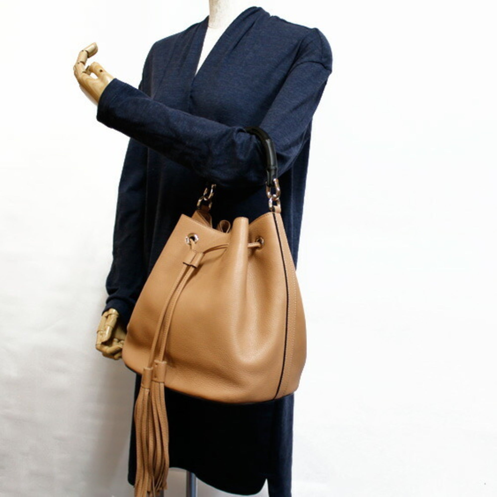 Gucci Shoulder Bag Bamboo Handbag Beige Women's Leather