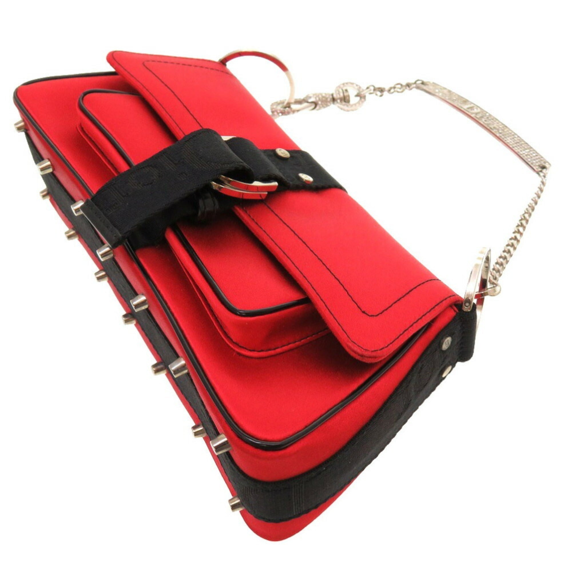 CHRISTIAN DIOR Rhinestone Satin Stone Red Handbag