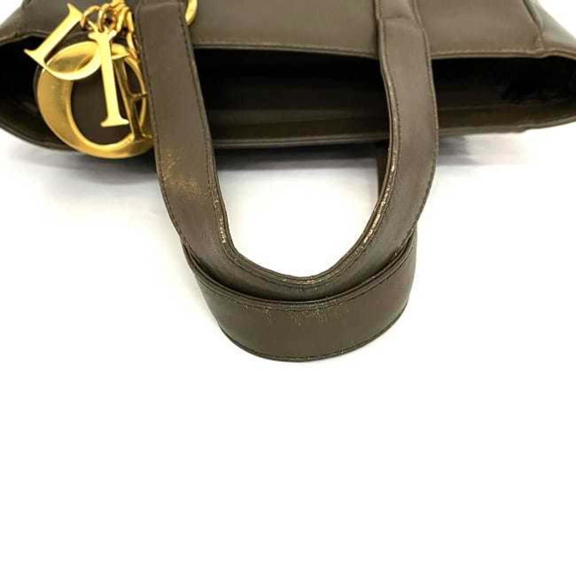 CHRISTIAN DIOR 2way bag brown cannage handbag leather lambskin