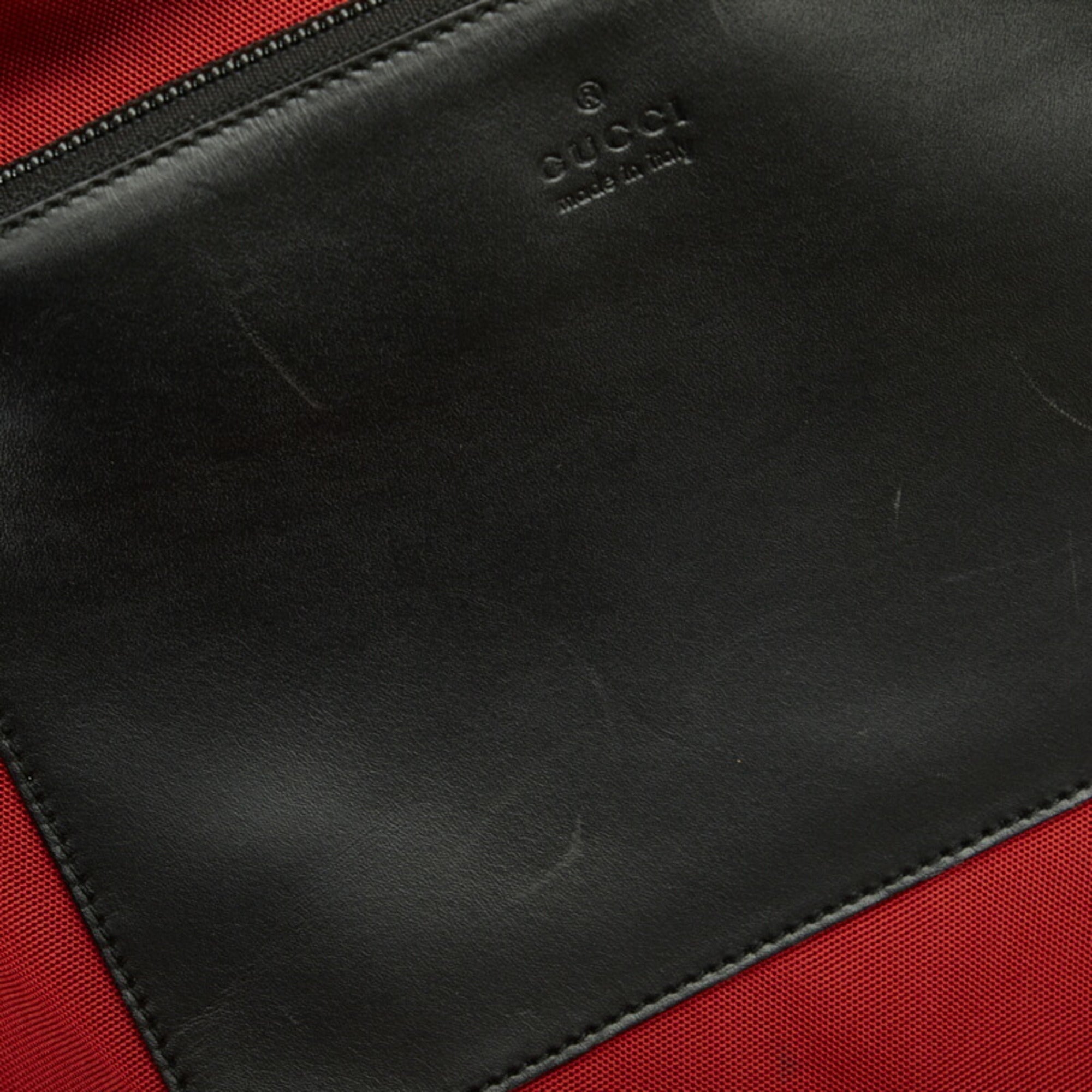 GUCCI Embossed Handbag Tote Bag 019 0401 Red Black Nylon Leather Women's