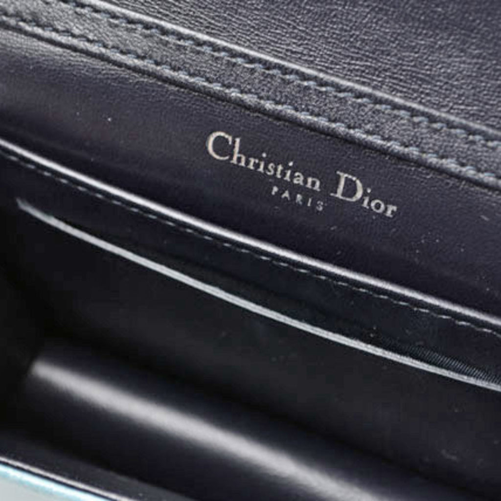 Christian Dior Chain Pouch Cannage Patent Leather Light Blue