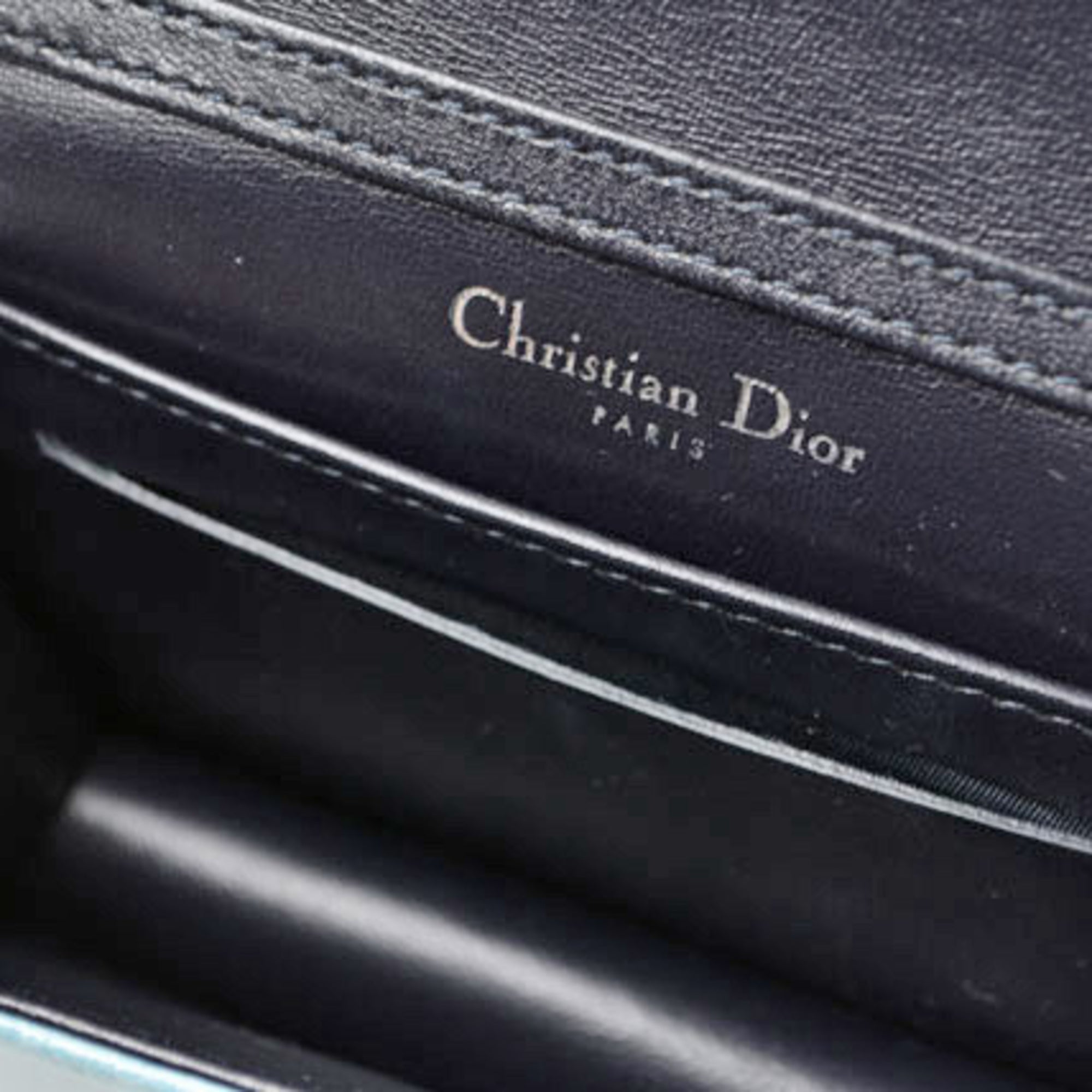 Christian Dior Chain Pouch Cannage Patent Leather Light Blue