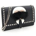 FENDI Chain Karl Lagerfeld 8M0346 Black Leather Shoulder Studs Ladies