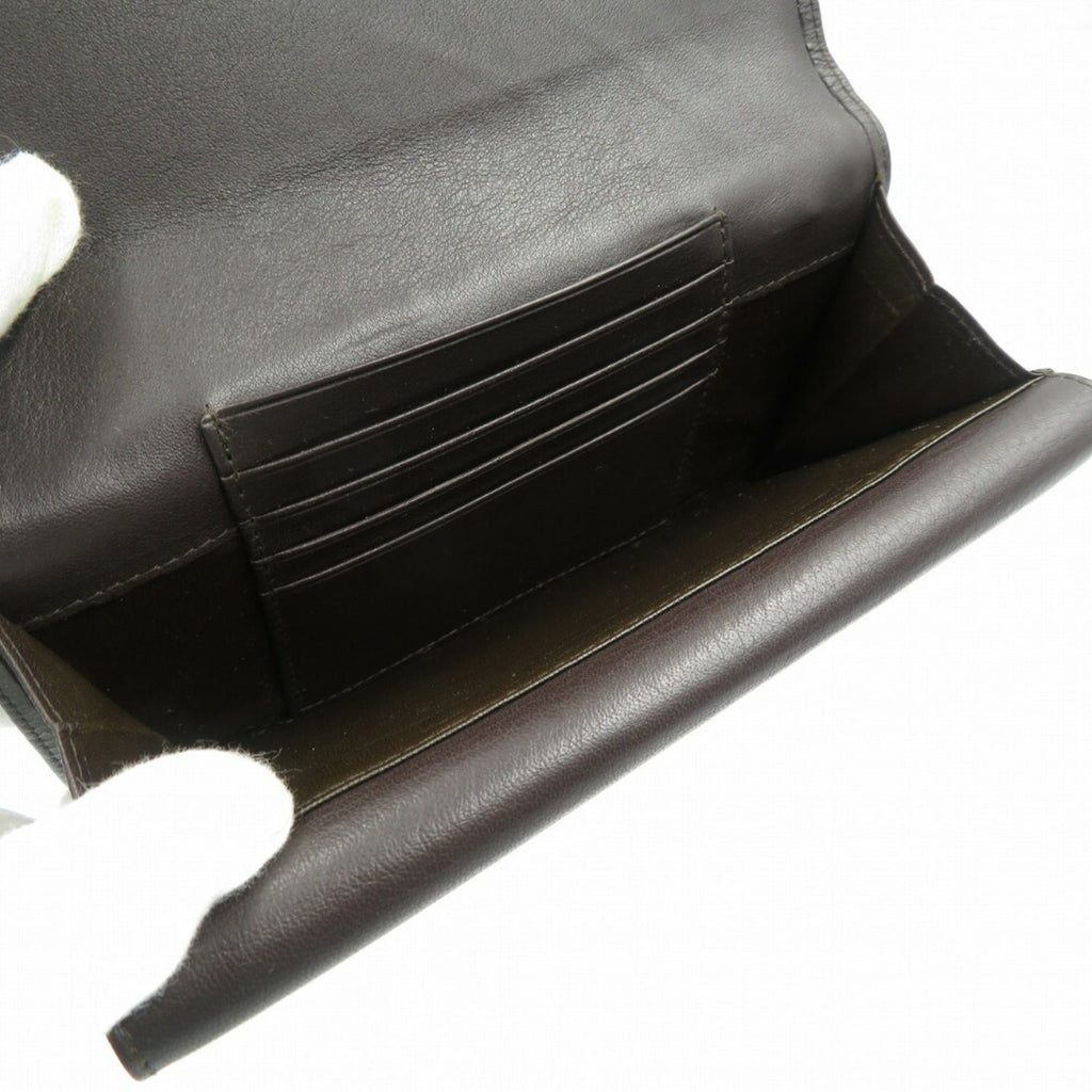 CHRISTIAN DIOR leather dark brown long wallet