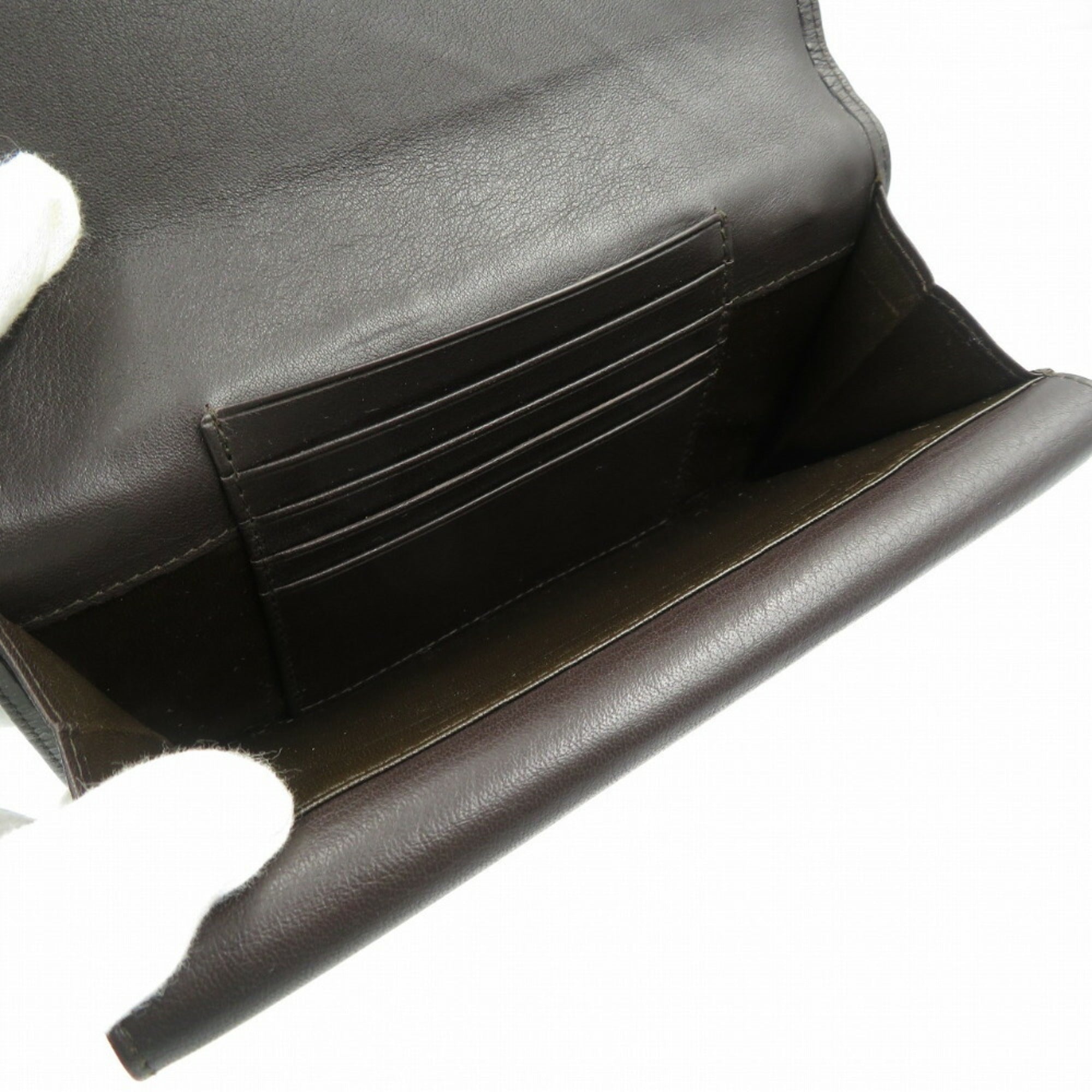 CHRISTIAN DIOR leather dark brown long wallet