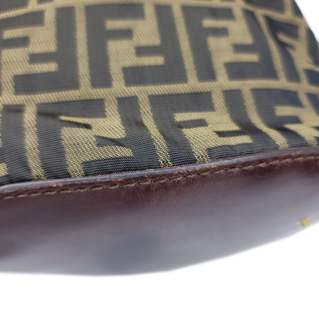 FENDI Zucca pattern bag brown khaki leather storage foldable nylon women's men's unisex
