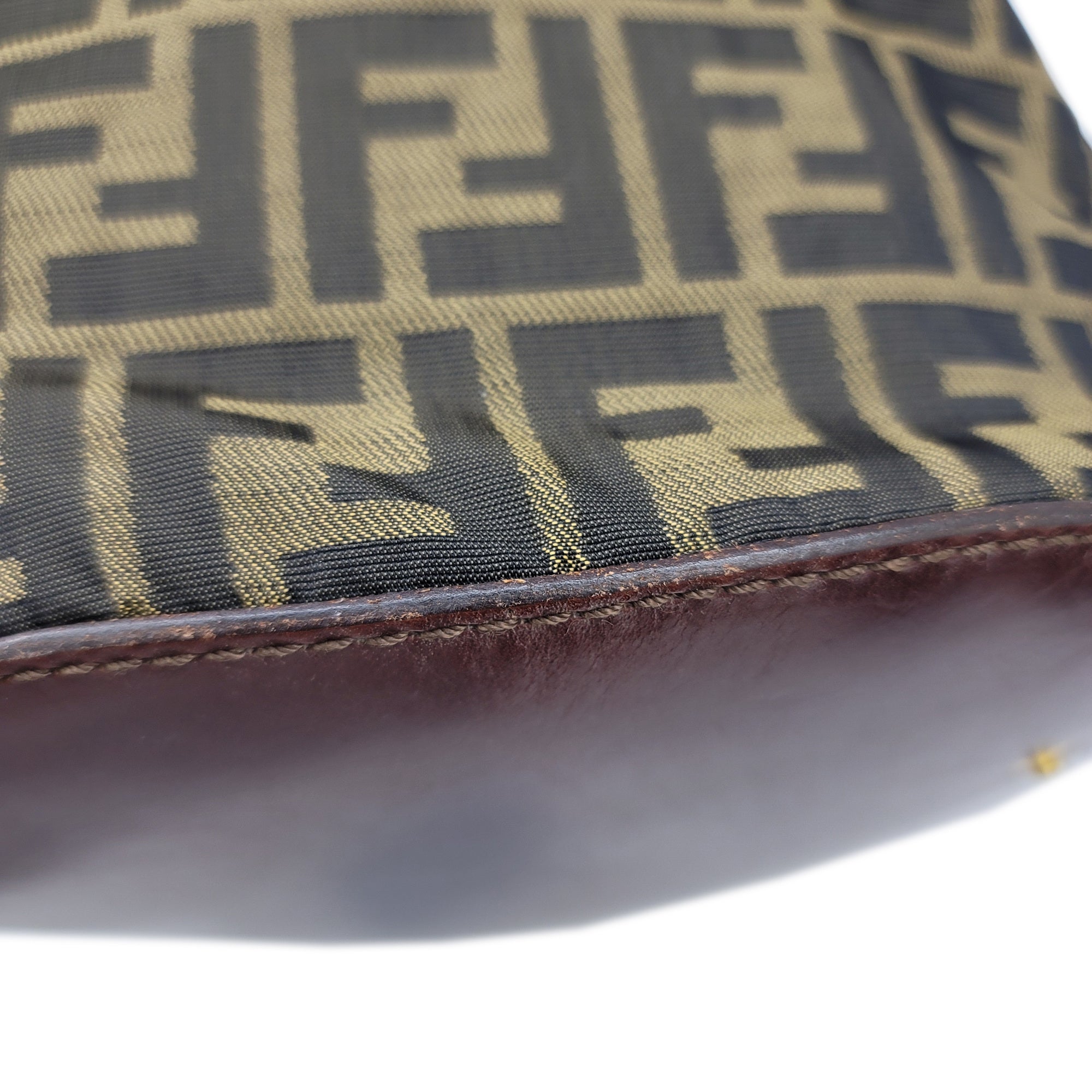 FENDI Zucca pattern bag brown khaki leather storage foldable nylon women's men's unisex