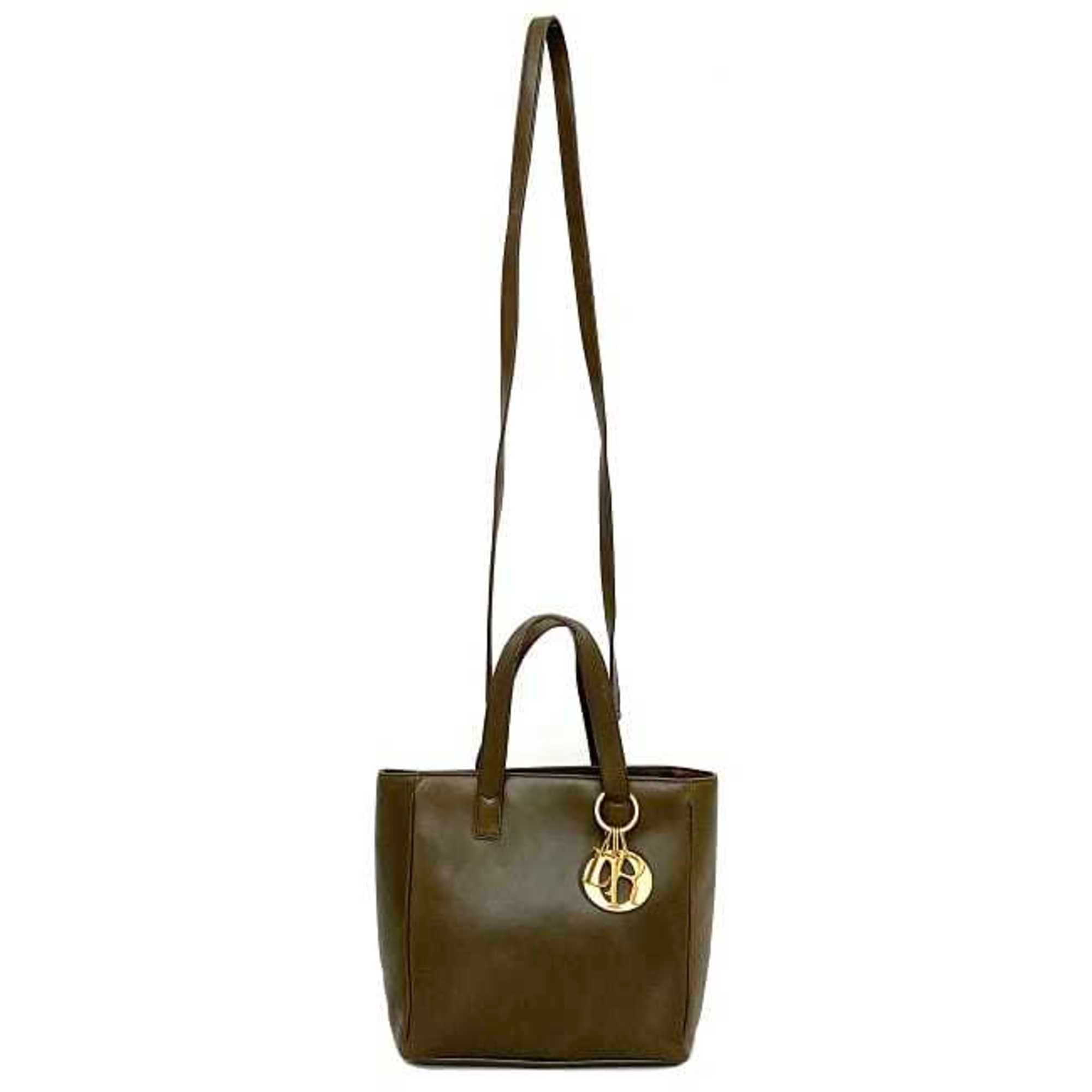 CHRISTIAN DIOR 2way bag brown cannage handbag leather lambskin