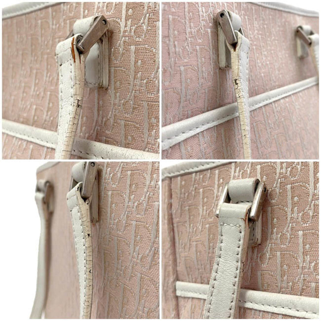 Christian Dior Tote Bag Pink White Trotter 05RU Canvas Leather Ladies CD