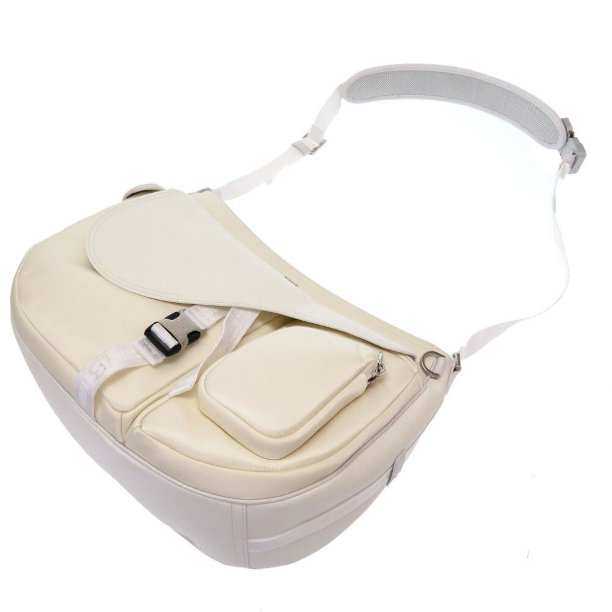 Christian Dior Dior Saddle Soft Bag Roller Coaster Leather Canvas White Shoulder