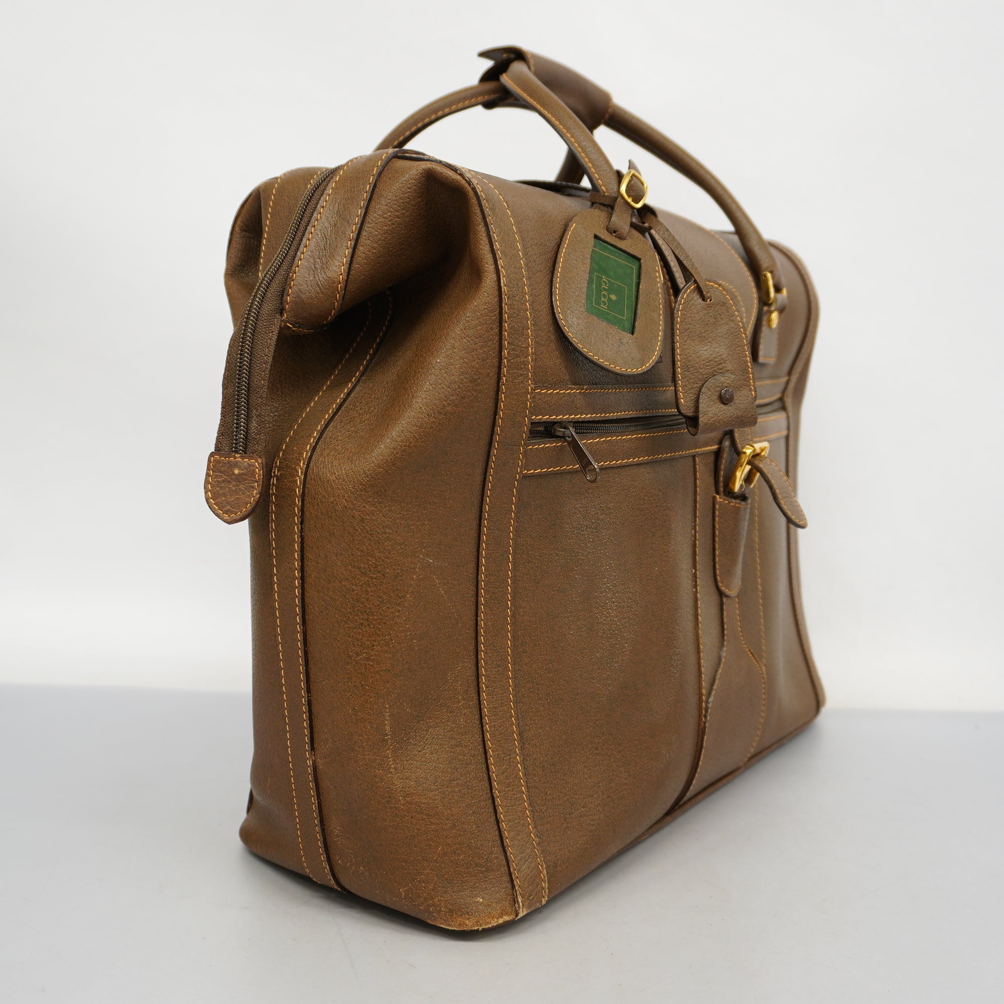 GUCCI  Old  010 525 1742 Men,Women,Unisex Leather Boston Bag Brown