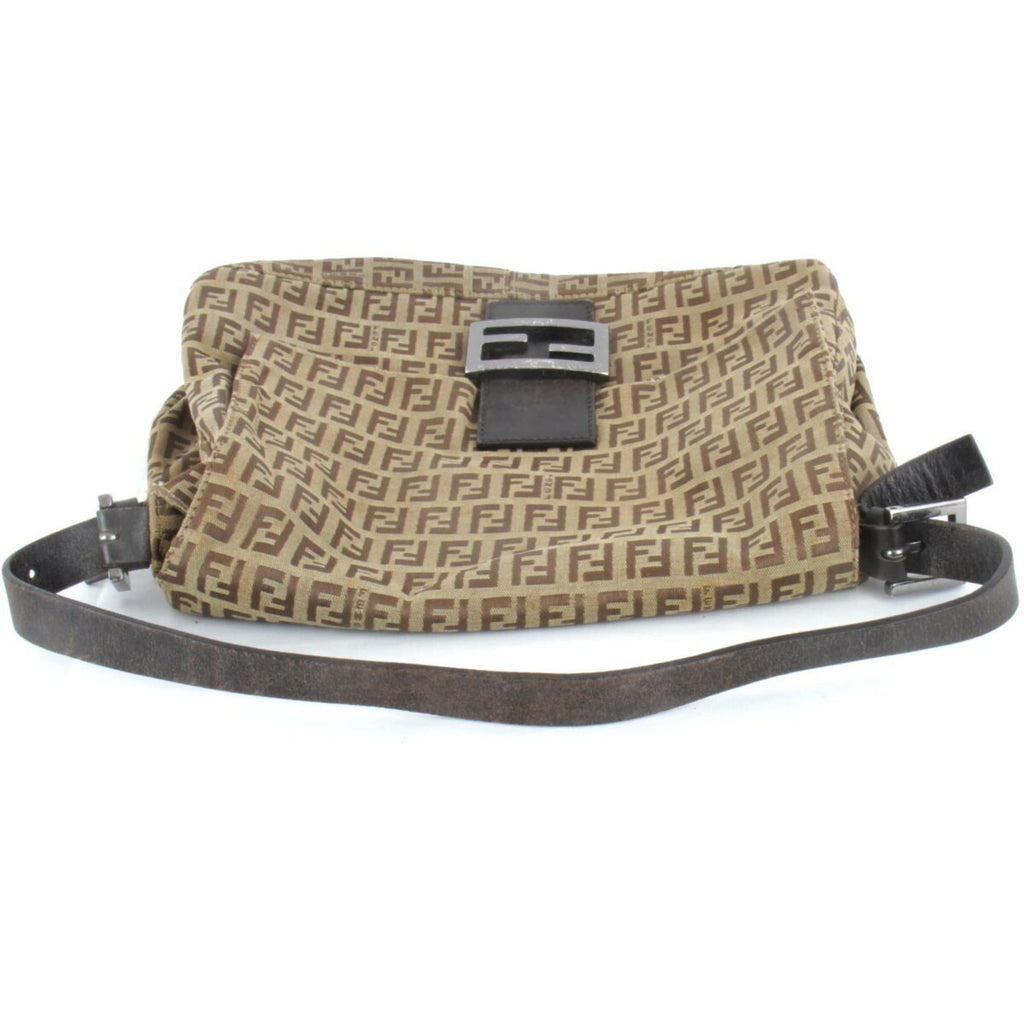 FENDI Mamma Bucket Zucca Pattern Shoulder Bag Beige Ladies