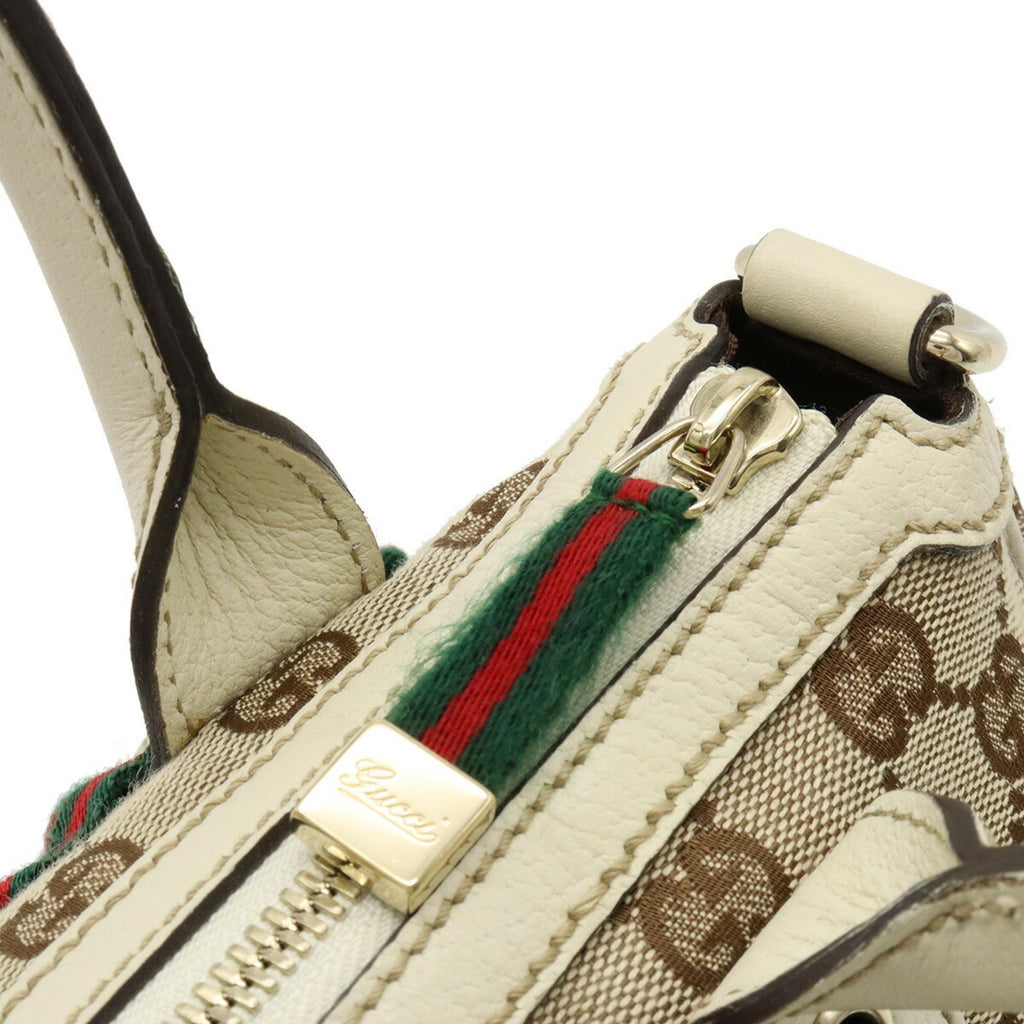 GUCCI GG Canvas Princey Sherry Line Handbag Shoulder Bag Leather Beige Ivory 211977