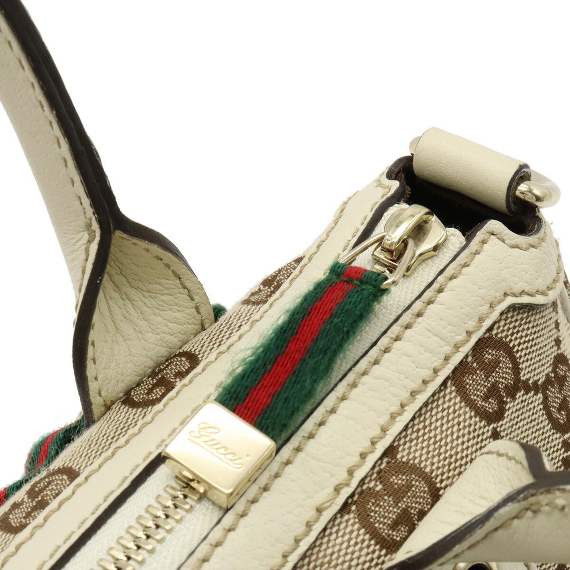 GUCCI GG Canvas Princey Sherry Line Handbag Shoulder Bag Leather Beige Ivory 211977