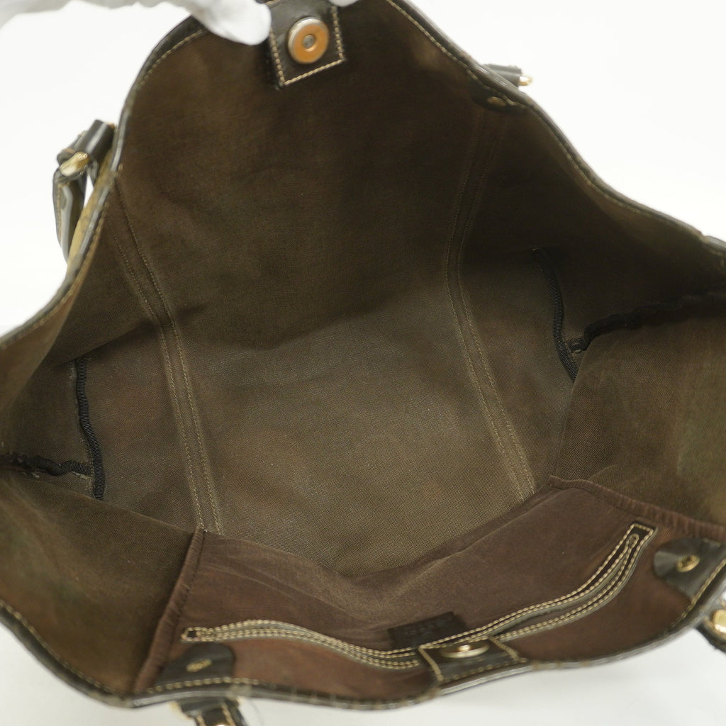 GUCCI  GG Supreme 197953 Women's Leather Tote Bag Beige,Dark Brown