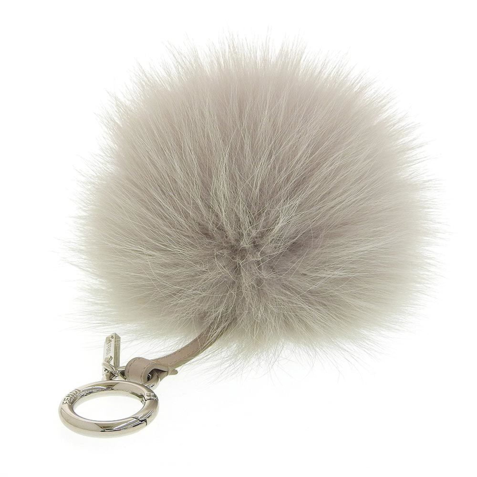 FENDI Charm Pom Keychain Fur Gray