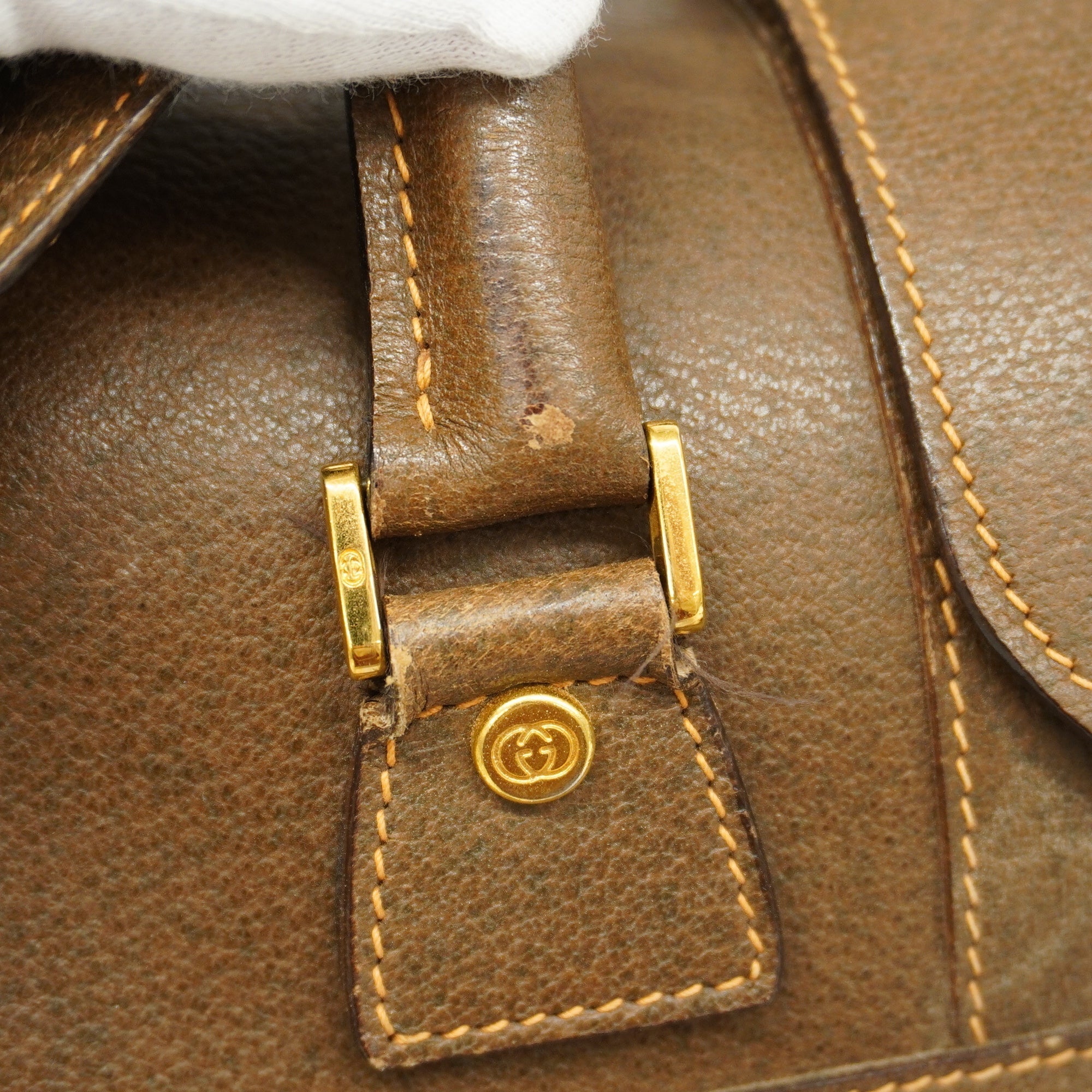 GUCCI  Old  010 525 1742 Men,Women,Unisex Leather Boston Bag Brown