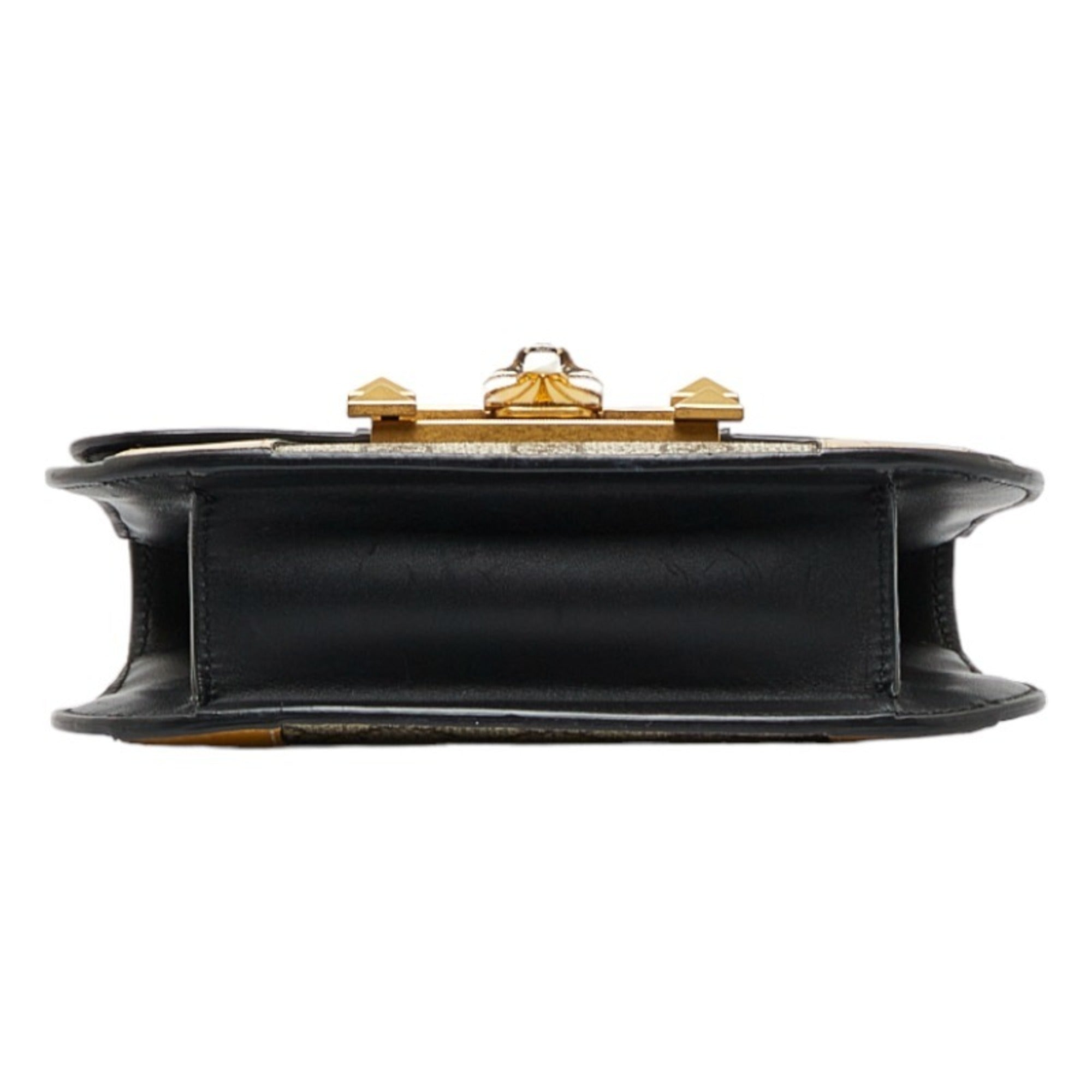 GUCCI Ogilide Shoulder Bag 500781 Black Gold Beige Leather PVC Women's
