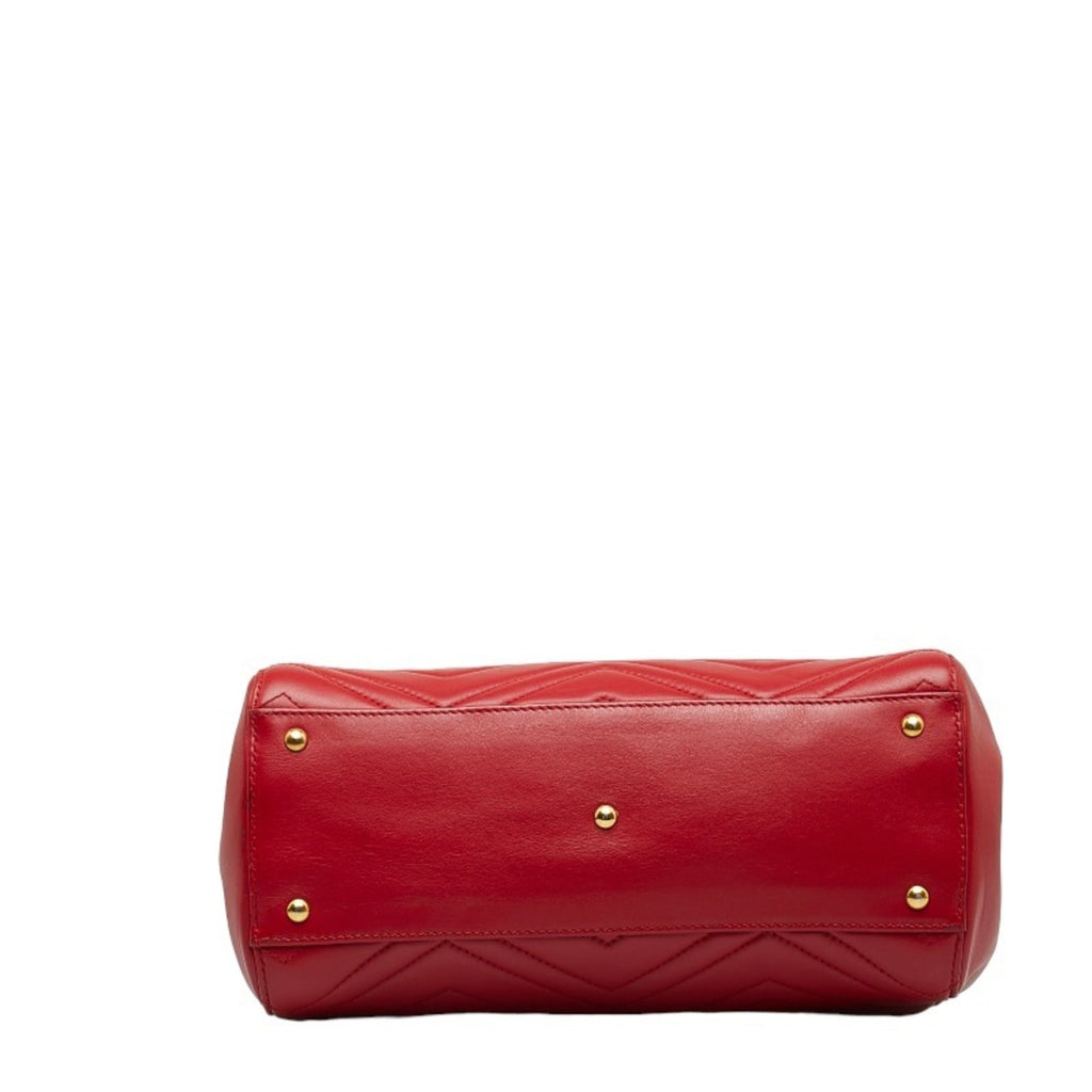 GUCCI GG Marmont Quilted Handbag Shoulder Bag 448054 Red Leather Women's