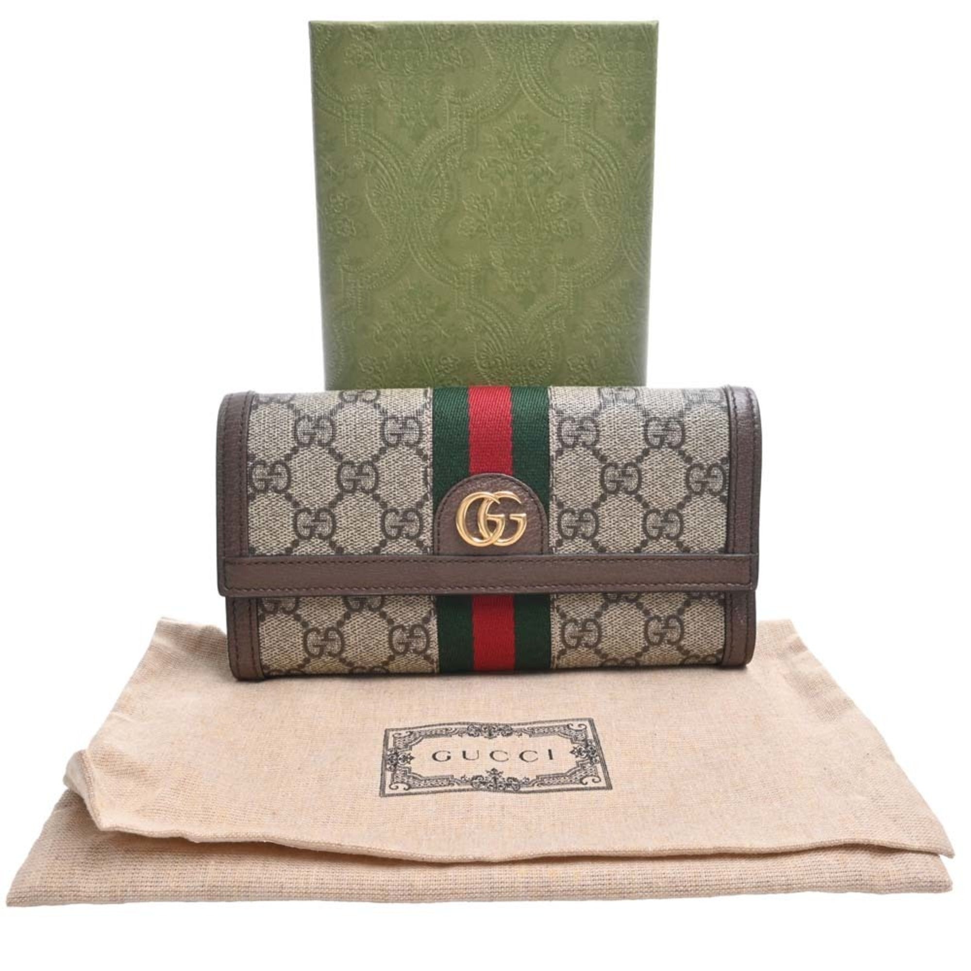 GUCCI Ophidia GG Supreme Sherry Continental Long Wallet 523153 Beige Brown Women's