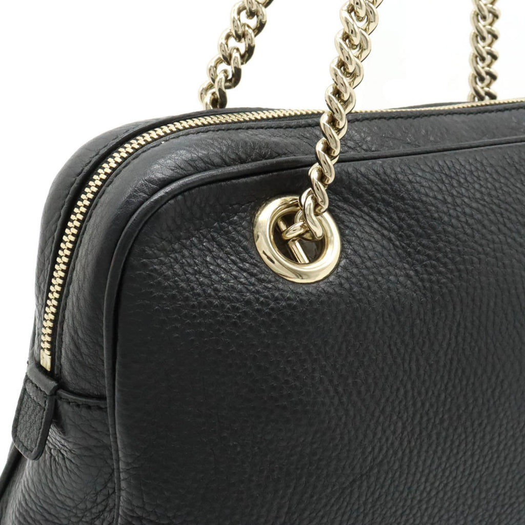 GUCCI Soho Interlocking G Chain Shoulder Bag Tassel Leather Black 308983