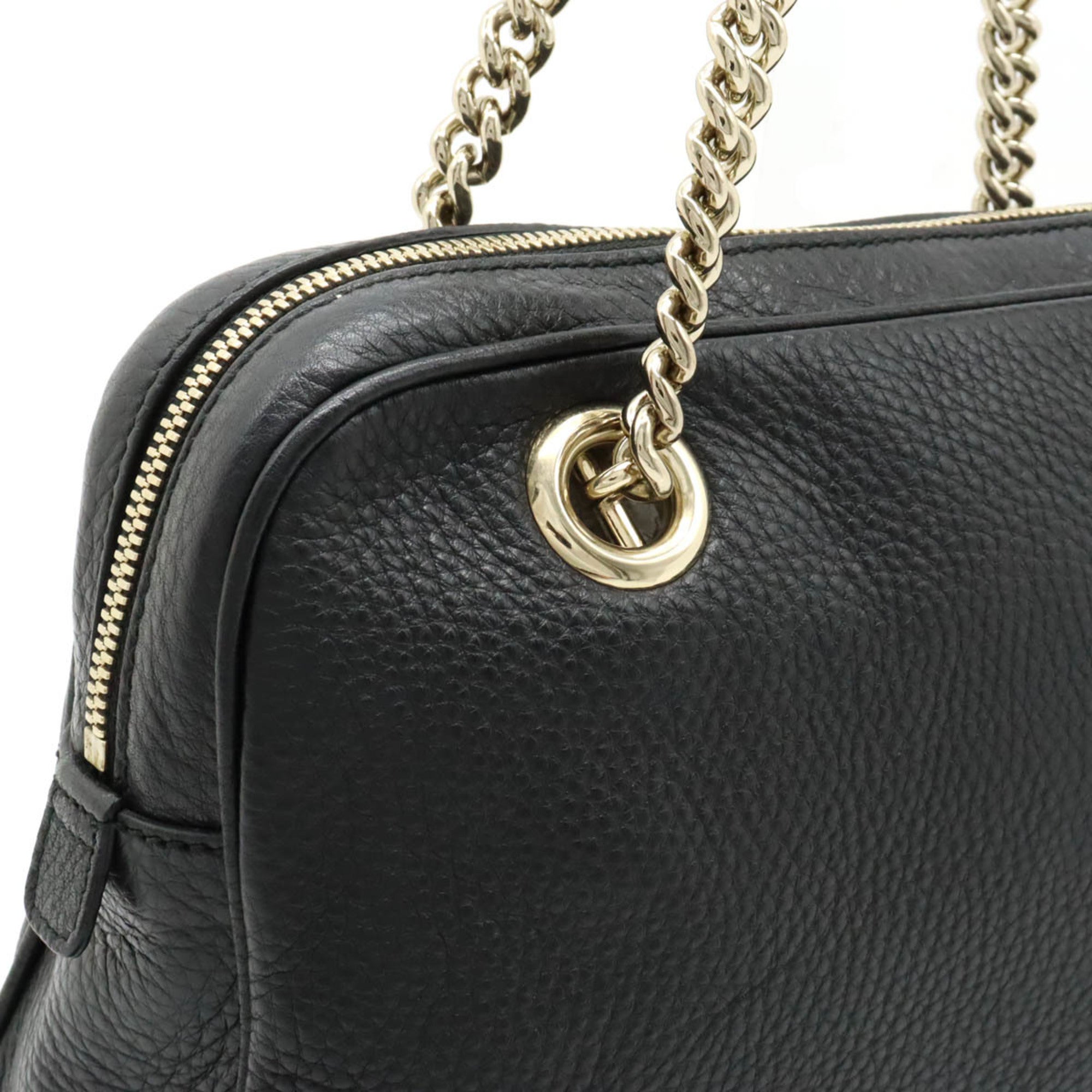 GUCCI Soho Interlocking G Chain Shoulder Bag Tassel Leather Black 308983